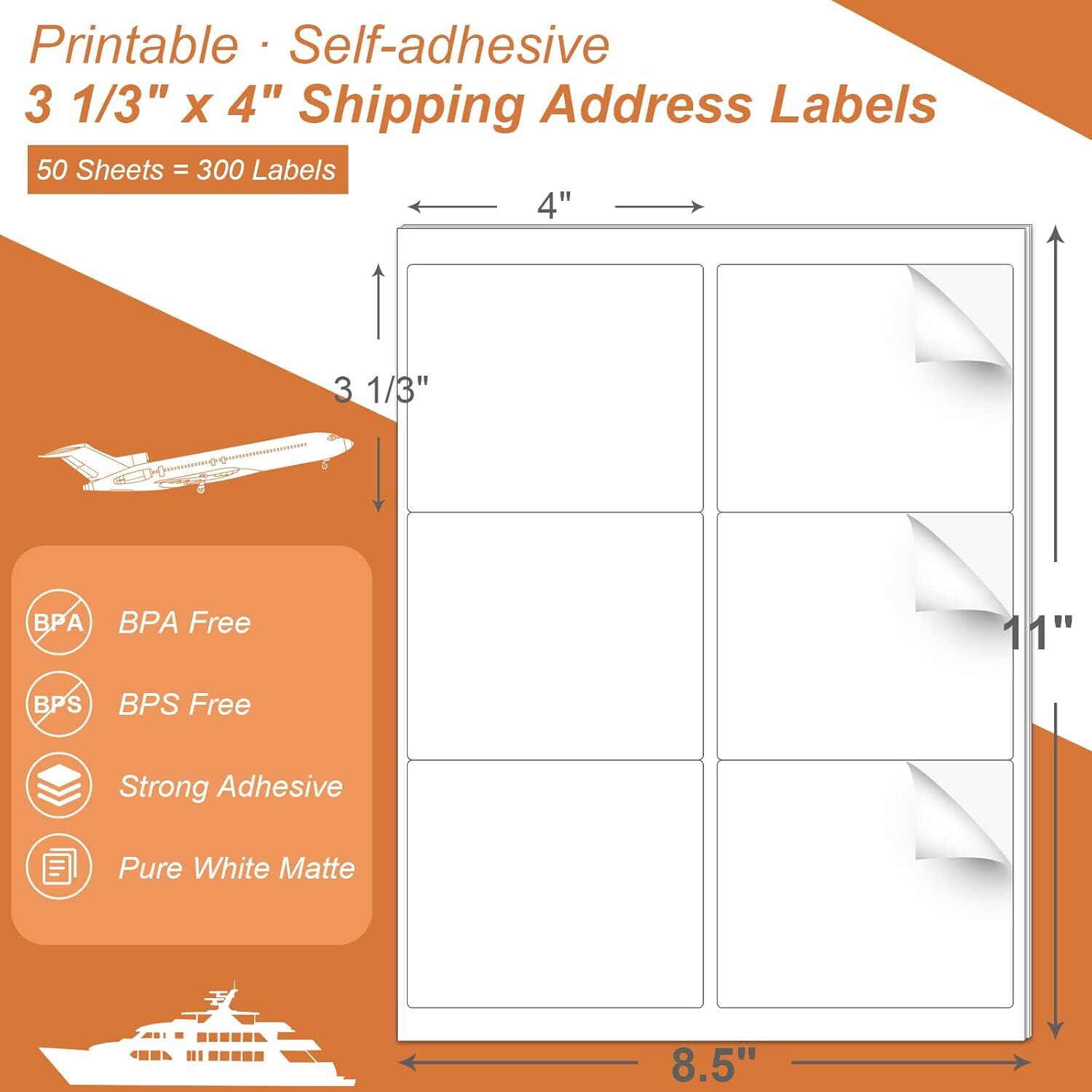 3 1/3″ x 4″ Address Shipping Labels Laser Ink Jet Self Adhesive 6 Per Sheet 6-UP