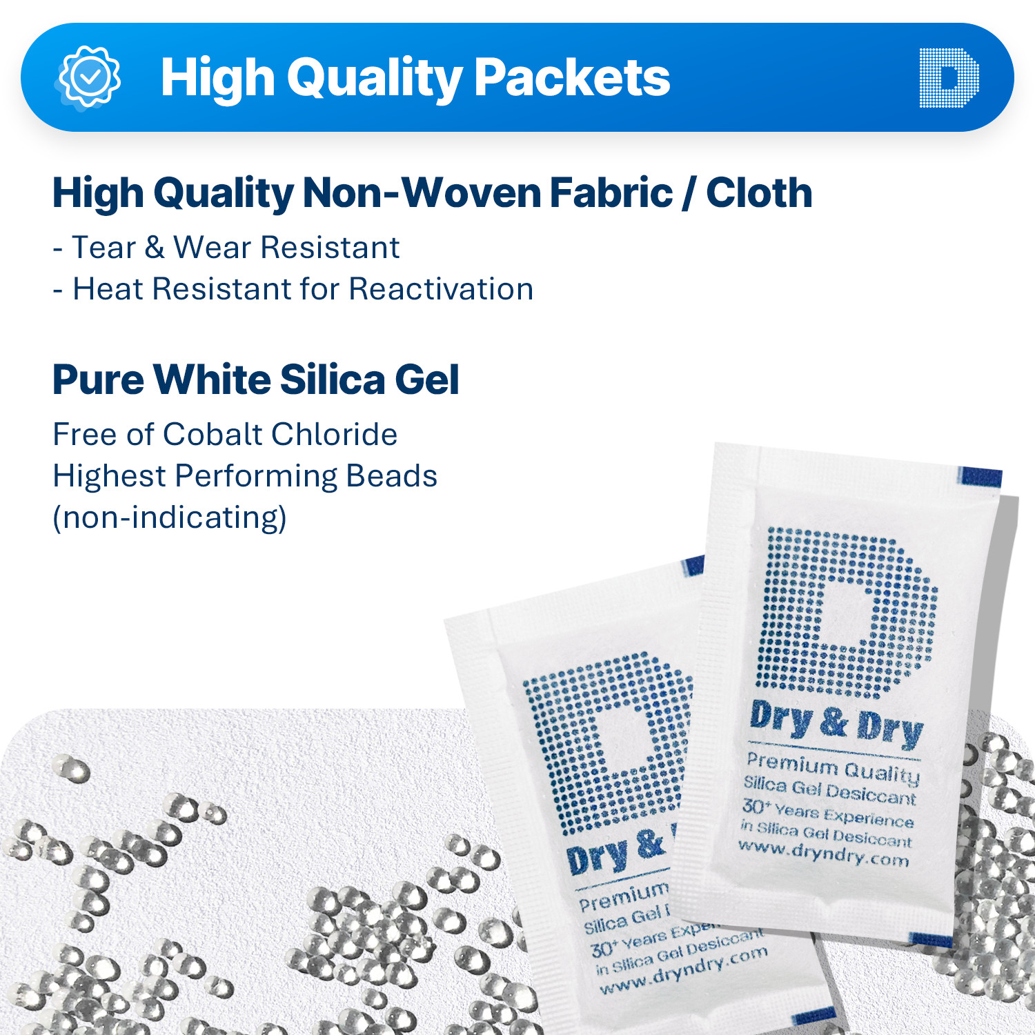 10 gram X 60 PK “Dry & Dry” Silica Gel Desiccant Packets(Reusable)-FDA Compliant