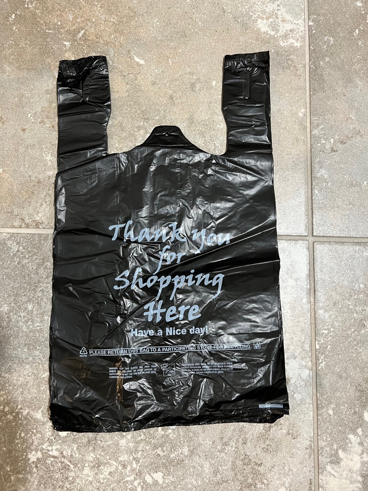 HDPE Black Thank You T-Shirt Bags Bag 1/8 Plastic Shopping Bags 10″ x 5″ x 18″