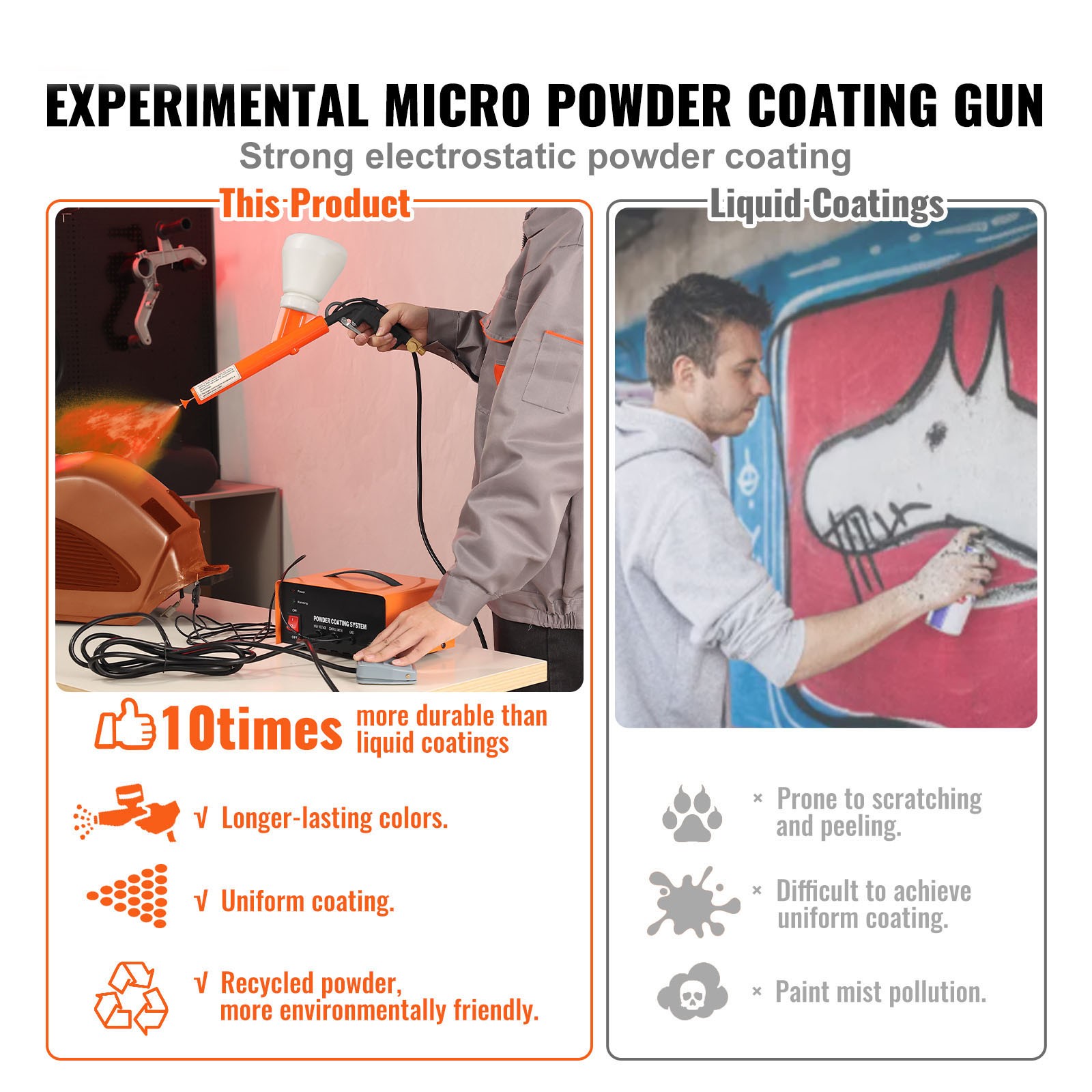 VEVOR Powder Coating System 50KV Electrostatic Output with Spray Gun Foot Switch