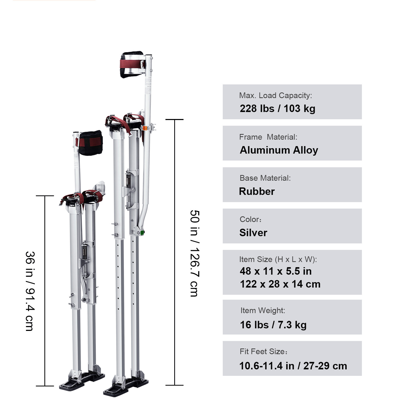 VEVOR 36-50 Inch Drywall Stilts Aluminum Tool Stilt for Painting Painter Taping