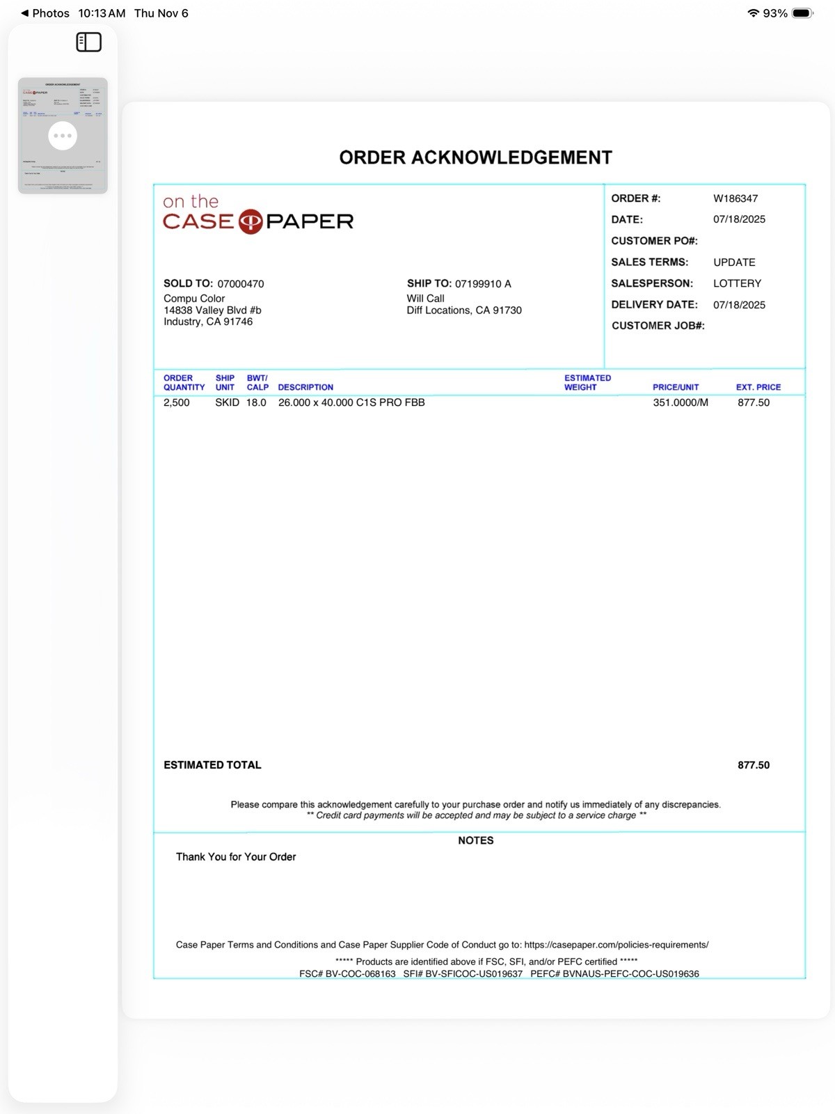 Printing Paper 26×40 – 18pt C1S White 2300 Sheets