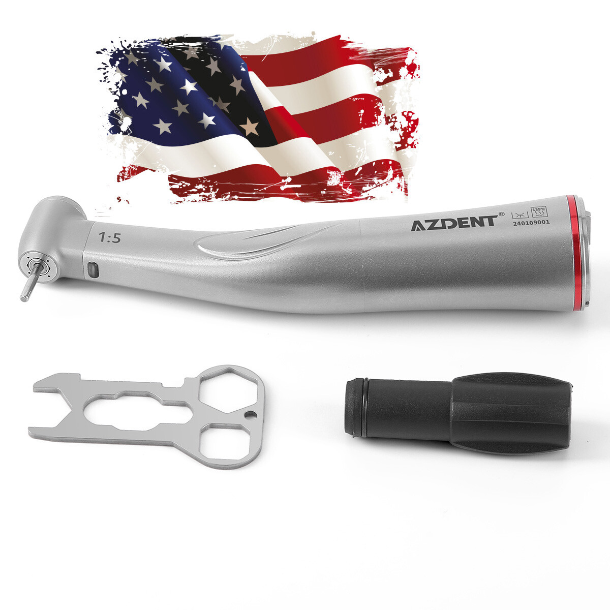 Dental LED 1:5 Increasing Fiber Optic Contra Angle Handpiece 4 Way Spray Push