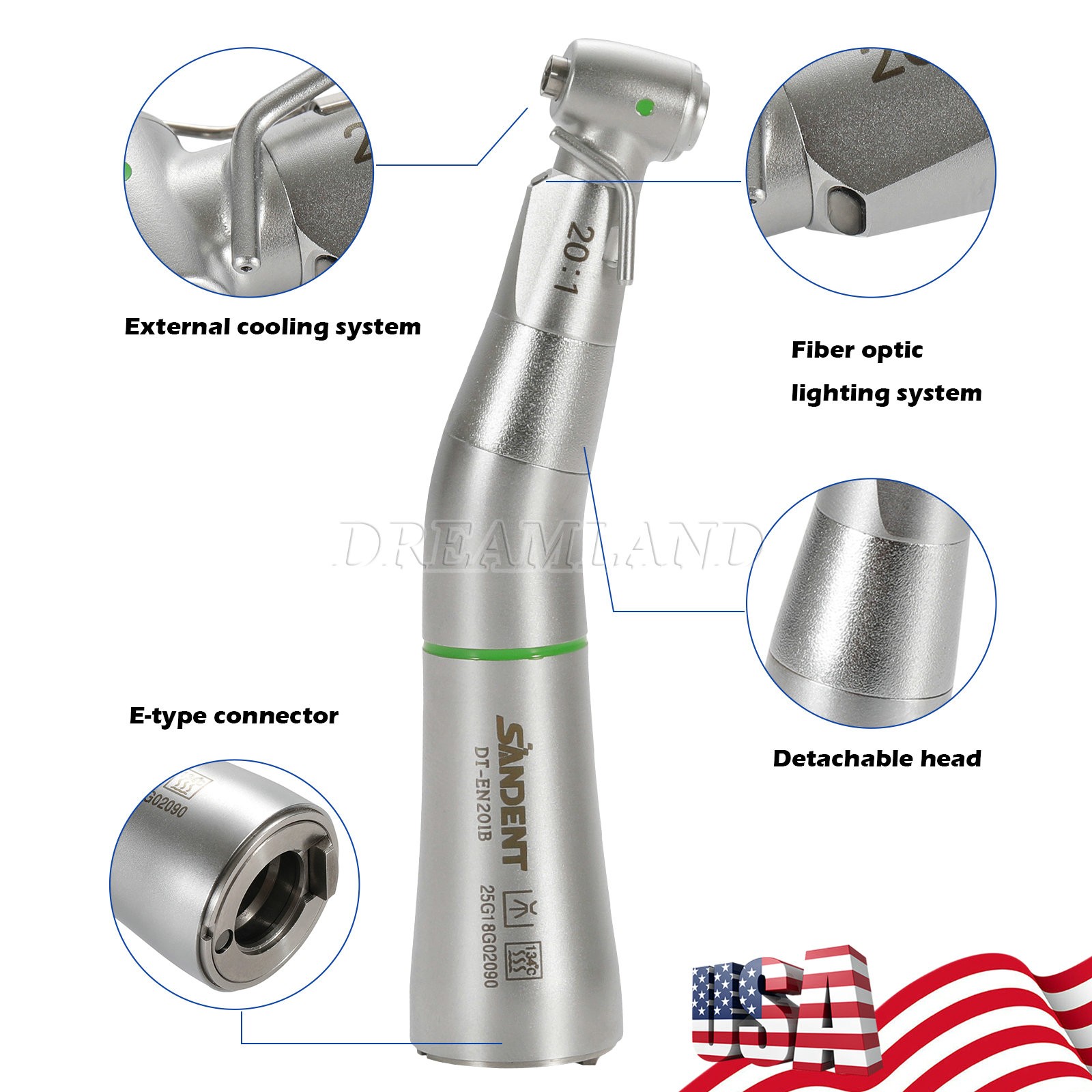 Dental Implant Handpiece 20:1 LED Contra Angle Fit Surgical Implant Motor