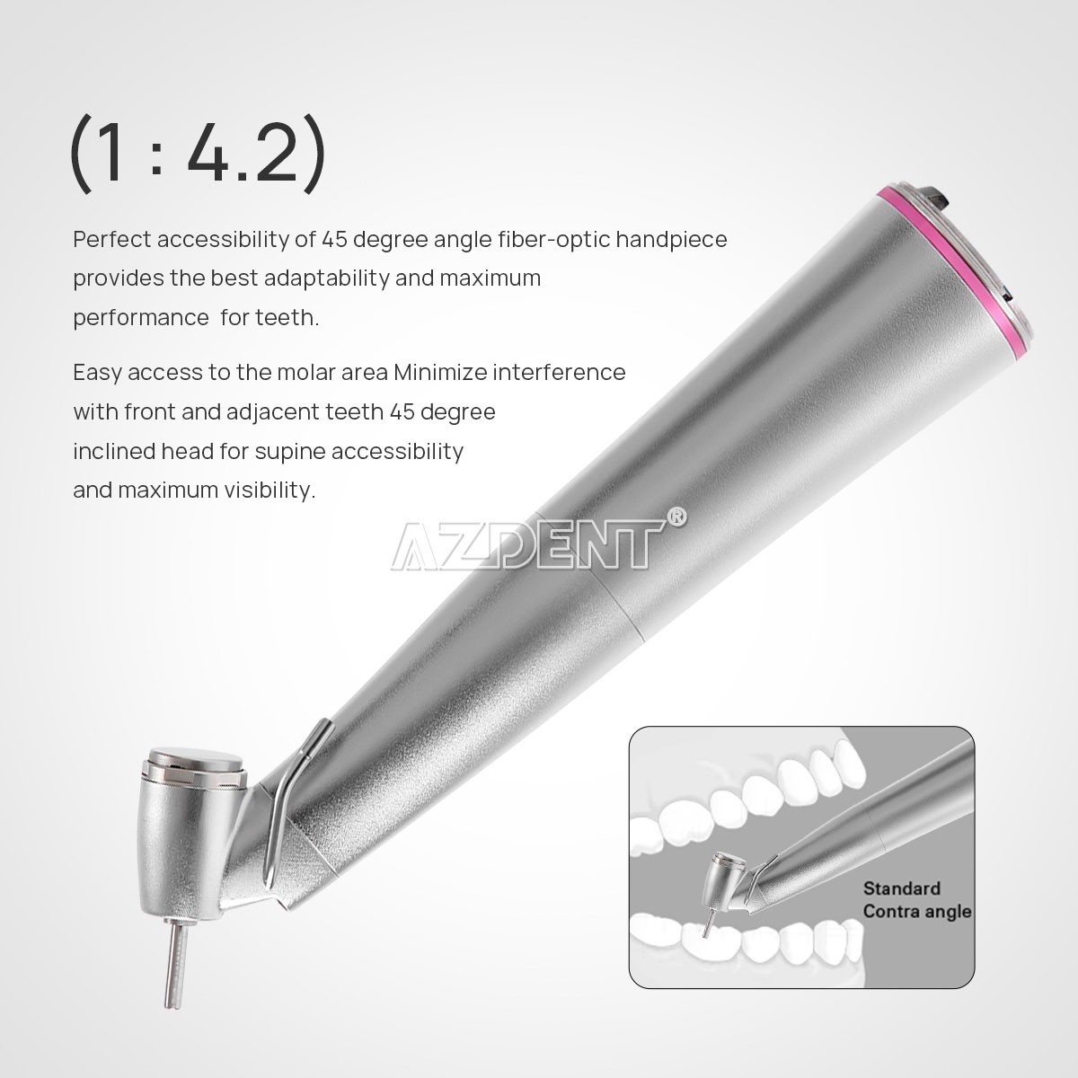 Dental Optic Fiber LED 1:4.2 Increasing Handpiece 45°Angle Head External Channel