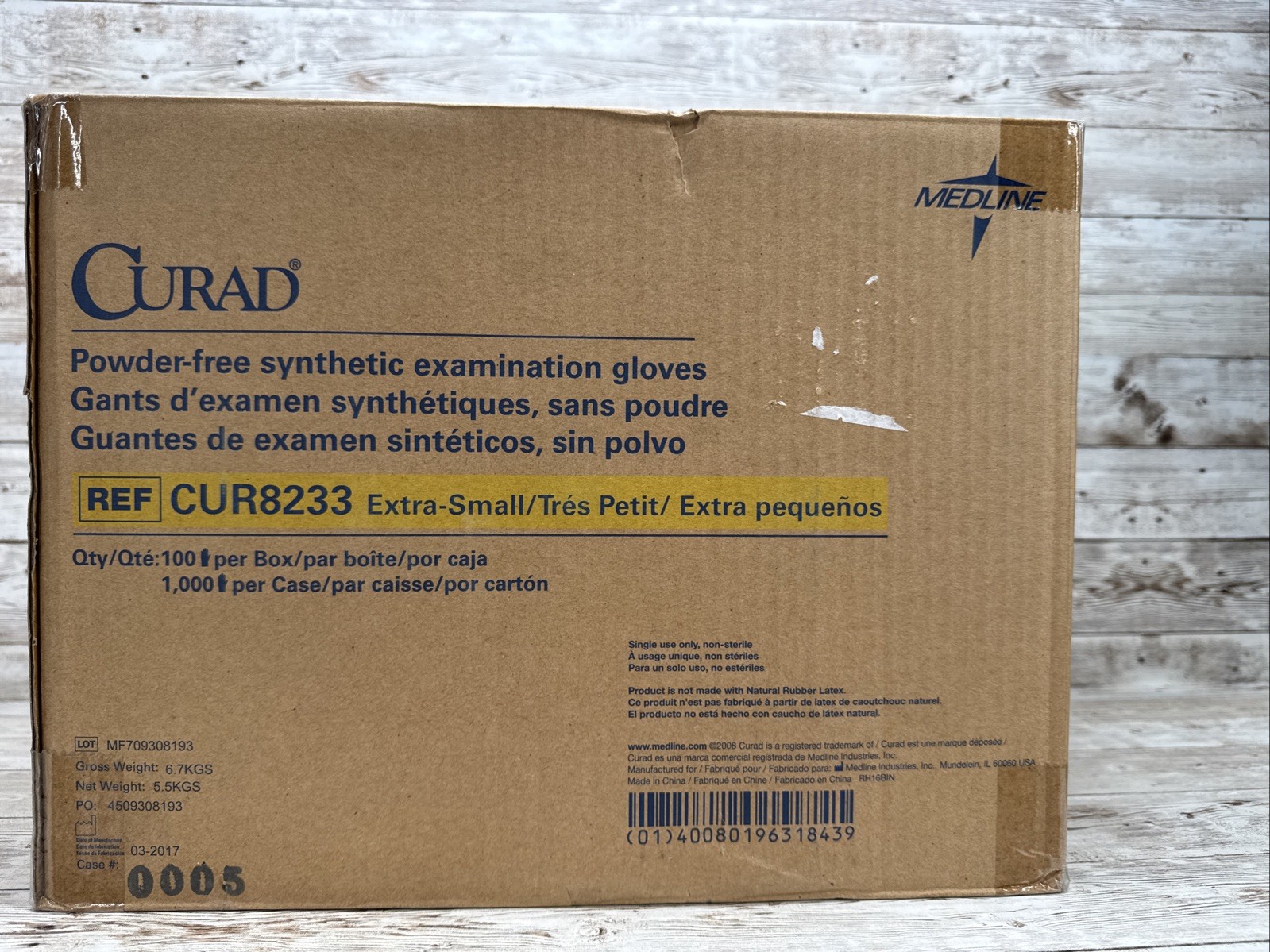 Curad 3G Vinyl Exam Gloves Synthetic *1 Case 10 Boxes 100 Gloves* Size: XSmall