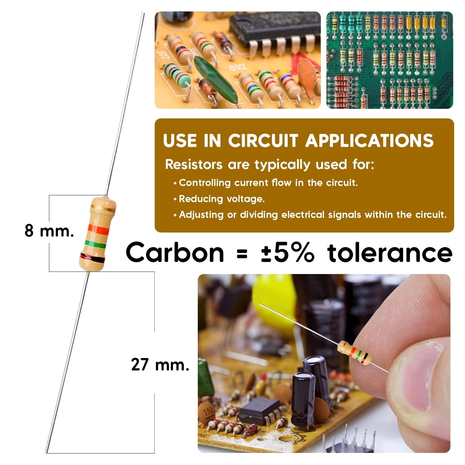 500 Pieces 1/2 Watt Resistor Kit Assortment in Compartmentalized Storage Box