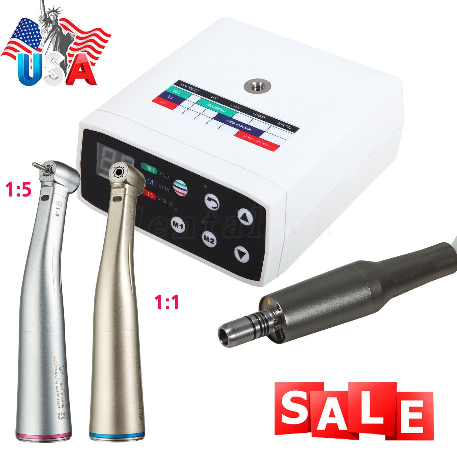 NSK Style Dental Brushless LED Electric Micro Motor/1:5 Increasing Handpiece USA