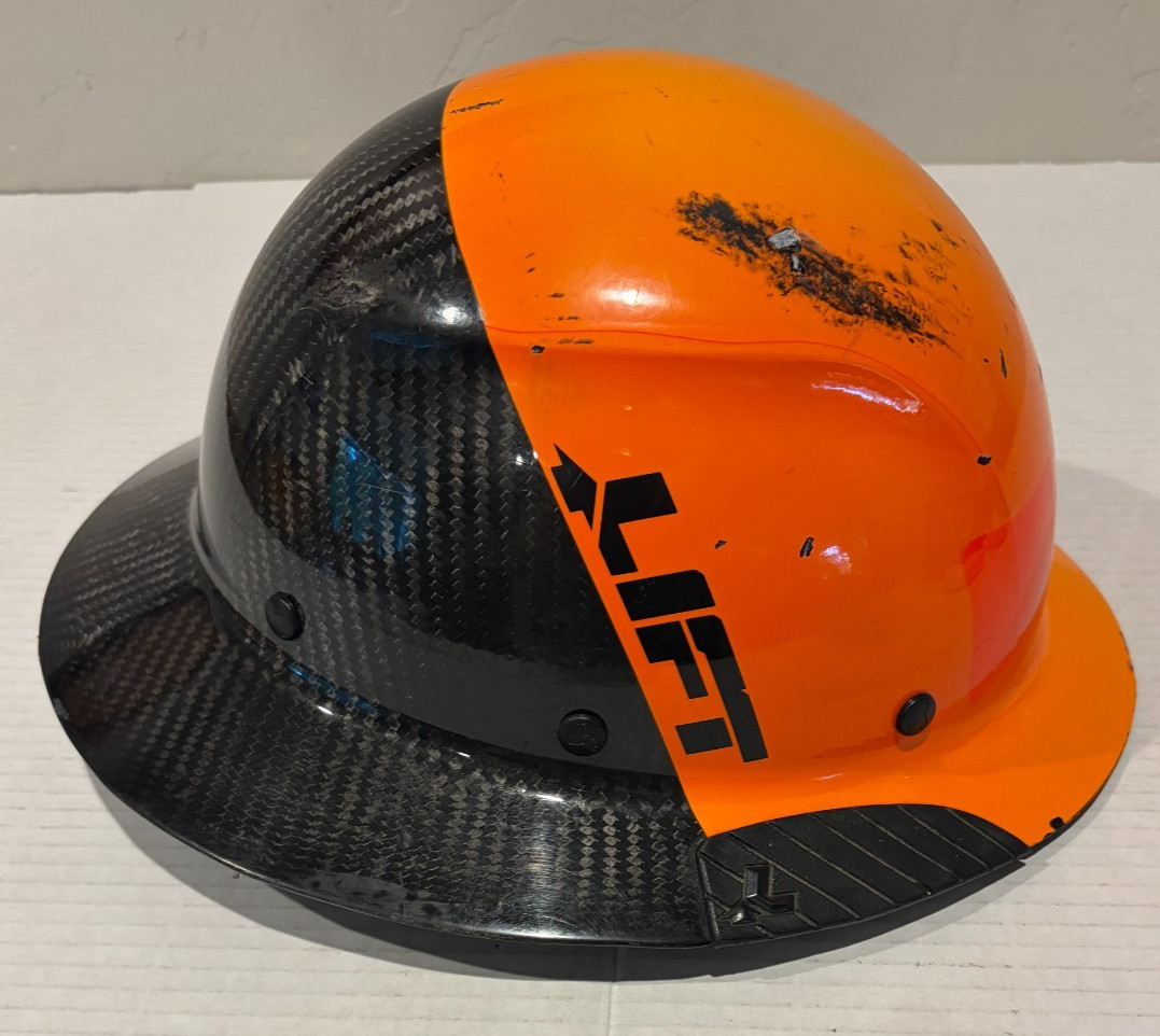 LIFT Safety Dax Fifty 50 Carbon Fiber Full Brim Hard Hat Orange Black Used LOOK