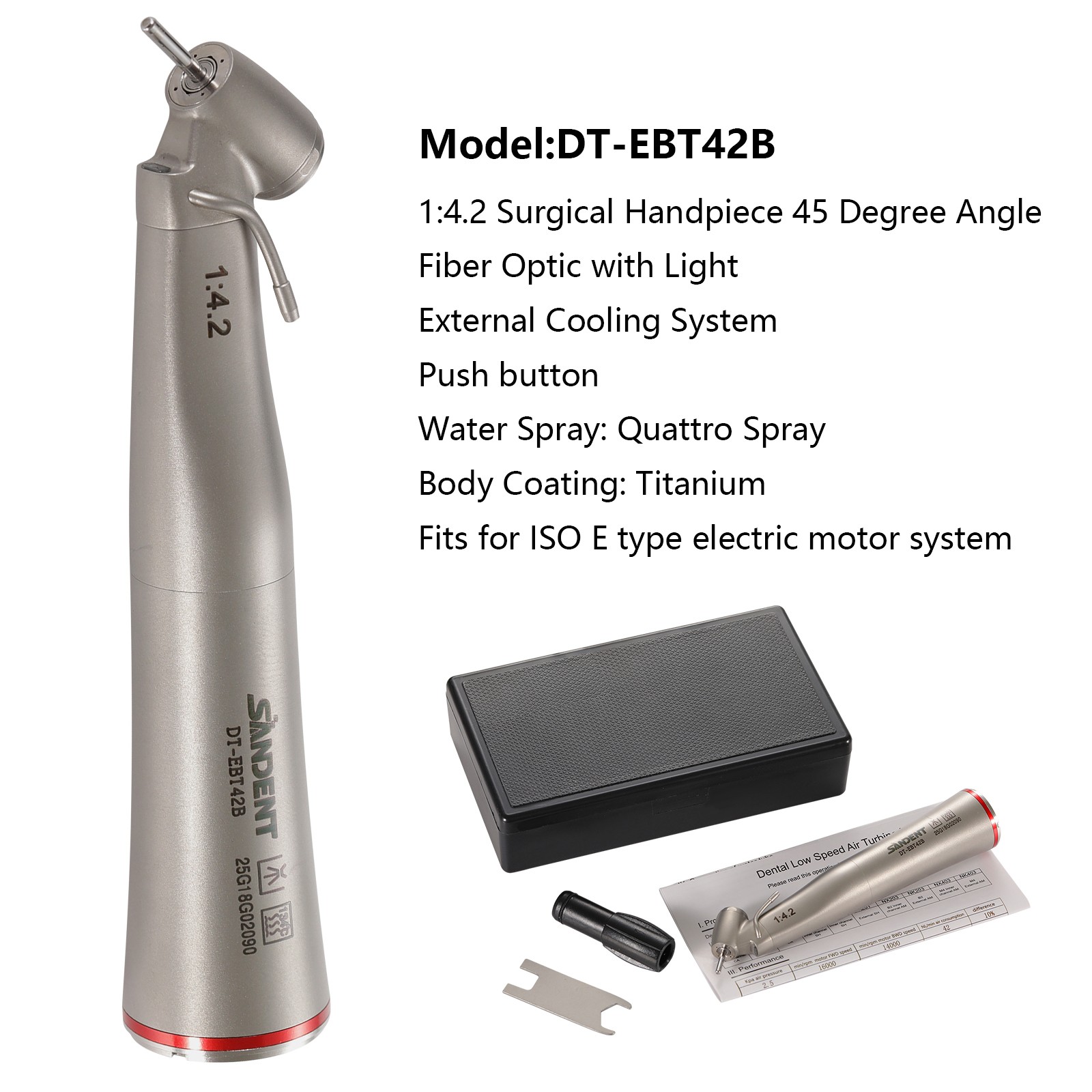 Dental Optic Fiber LED 1:4.2 Increasing Handpiece 45°Angle Head External Channel