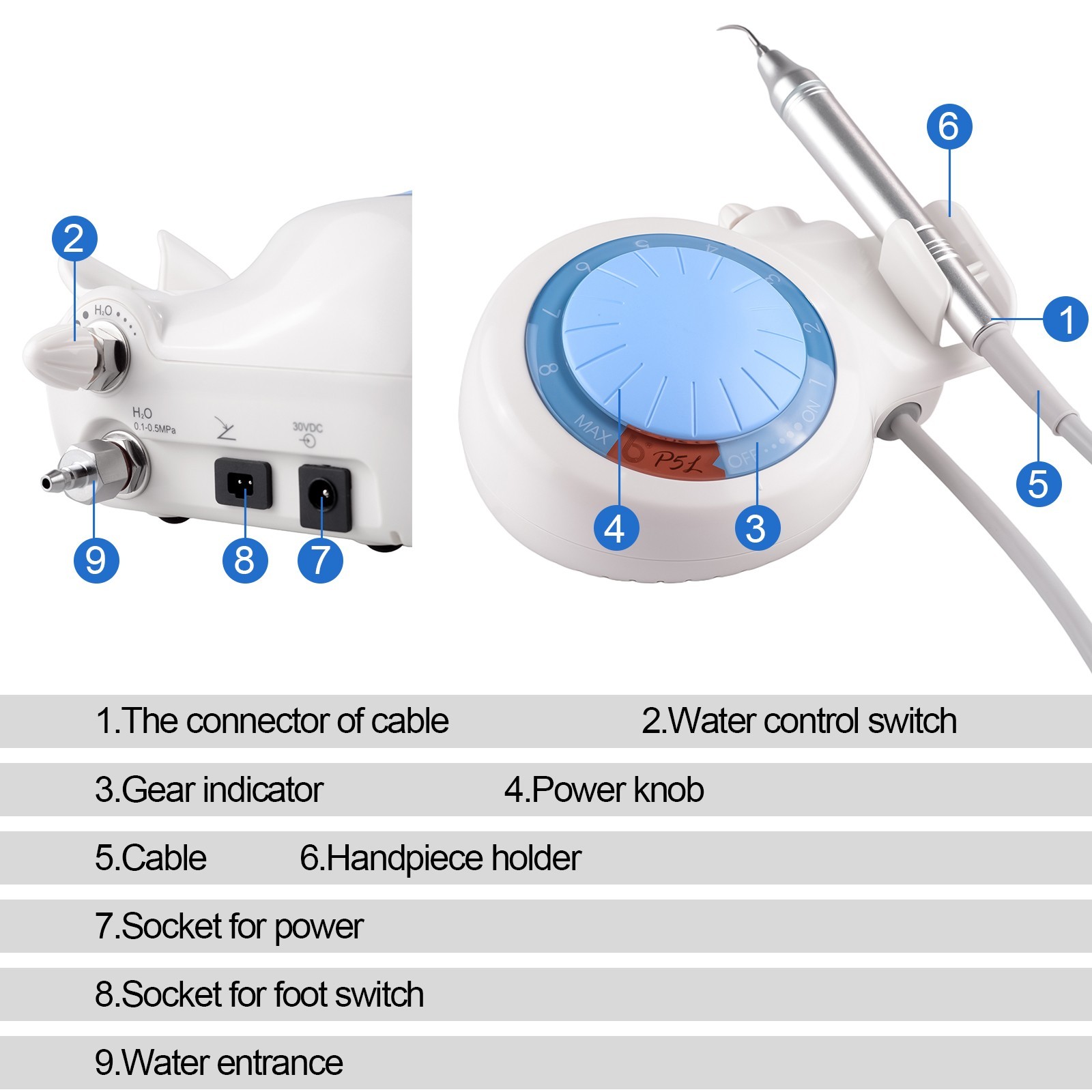 Baolai P5L Dental Ultrasonic Scaler with L3 LED Detachable Handpiece and 6 Tips