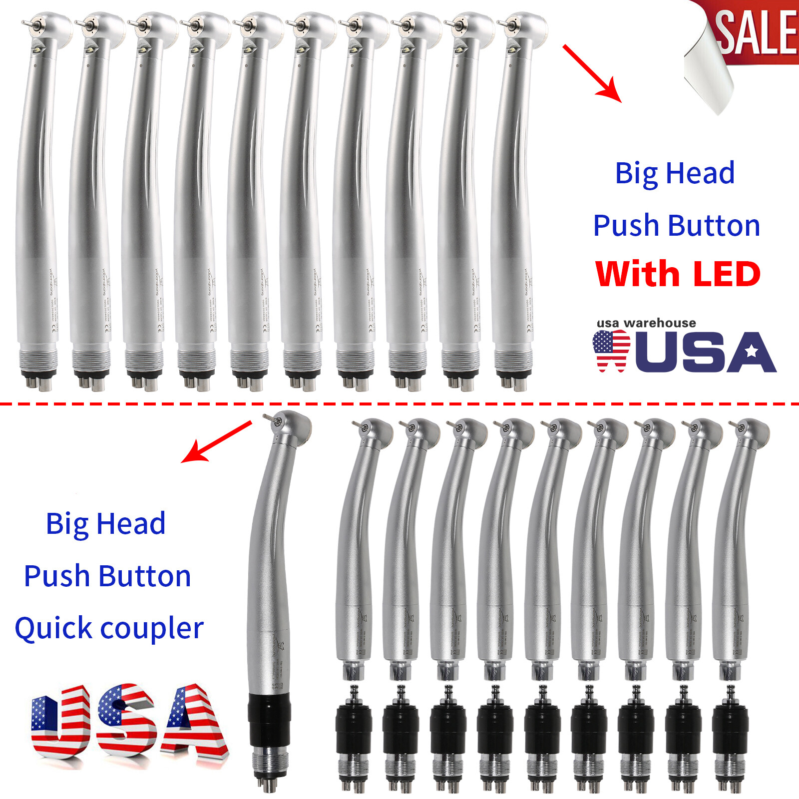 Dental High Speed LED / No-LED Handpiece Turbine / Coupler 4 Hole NSK Style sa