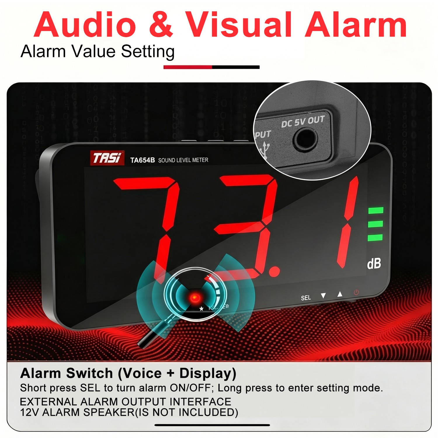 Sound Level Meter Decibel Meter 30-130dB Wall Mount Data Logging Alarm 13″ Large