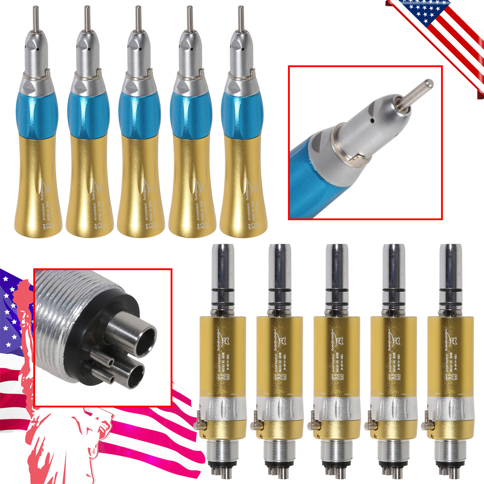 1-5 NSK Style Dental Straight Nosecone Handpiece / Air Motor 4-Holes Low Speed