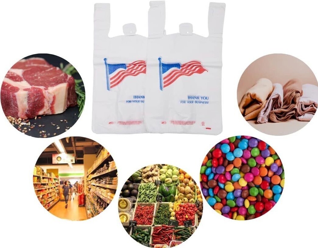 Bags 1/6 21 x 6.5 x 11.5 Heavy Duty .71 Mil White American Flag T-Shirt Plastic