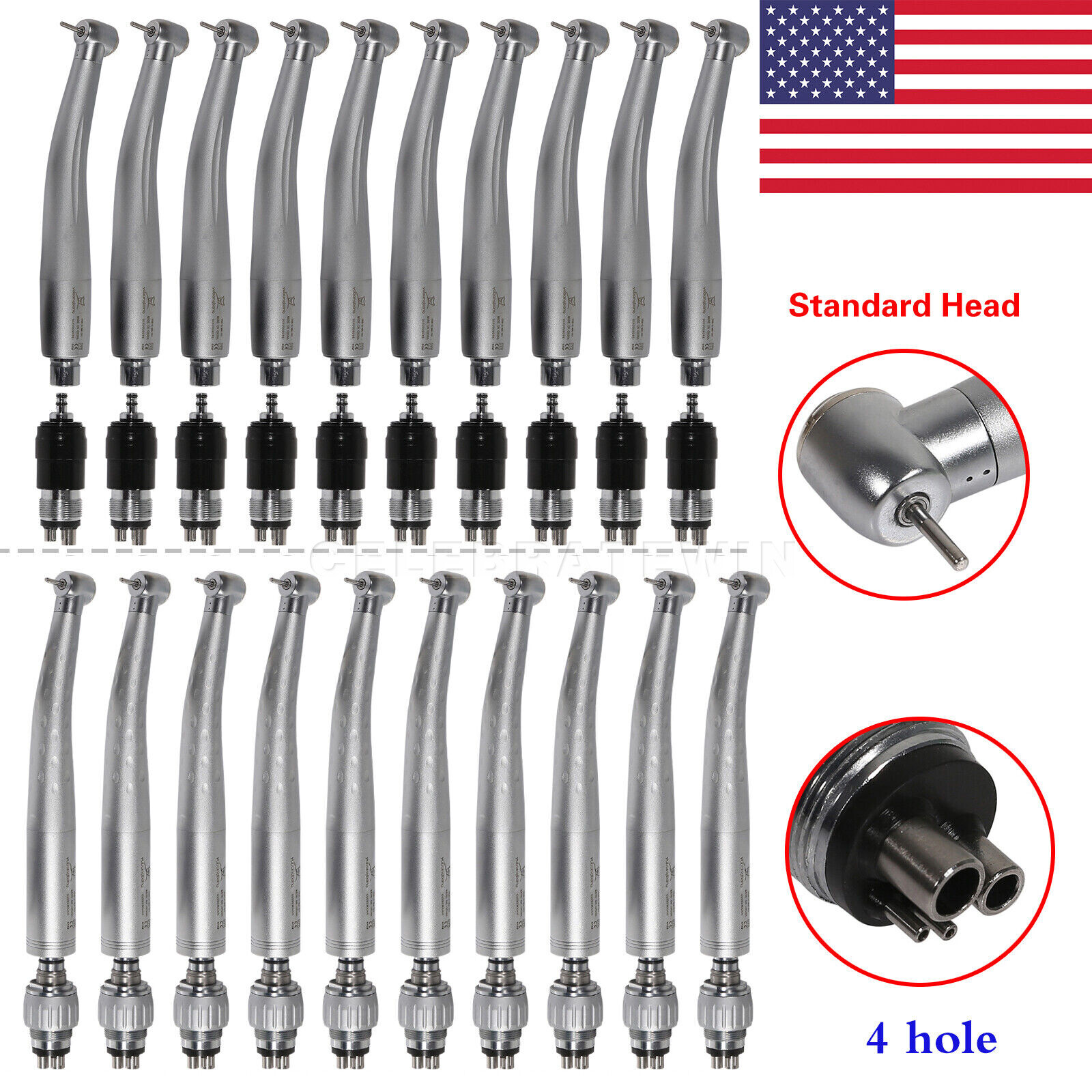 NSK/KAV Style Dental High Speed Handpiece with 4 Hole Quick Coupler 360° Swivel
