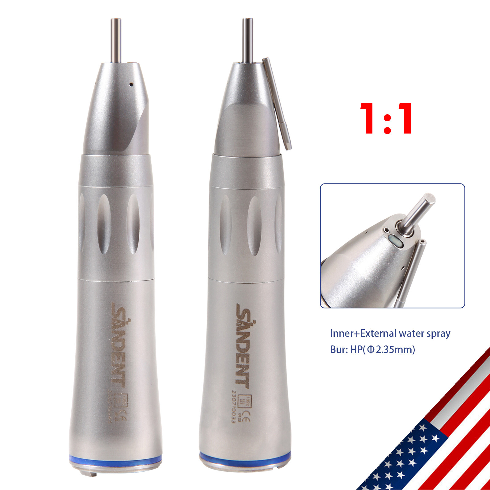 SANDENT Dental 1:1 Fiber Optic LED Surgical Straight Handpiece Nose Cone DL