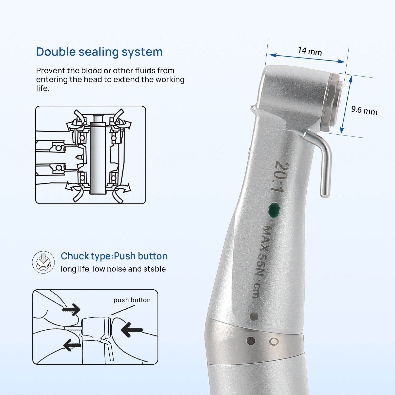 COXO Dental 20:1 Implant Surgical Handpiece Contra Angle LED External Water