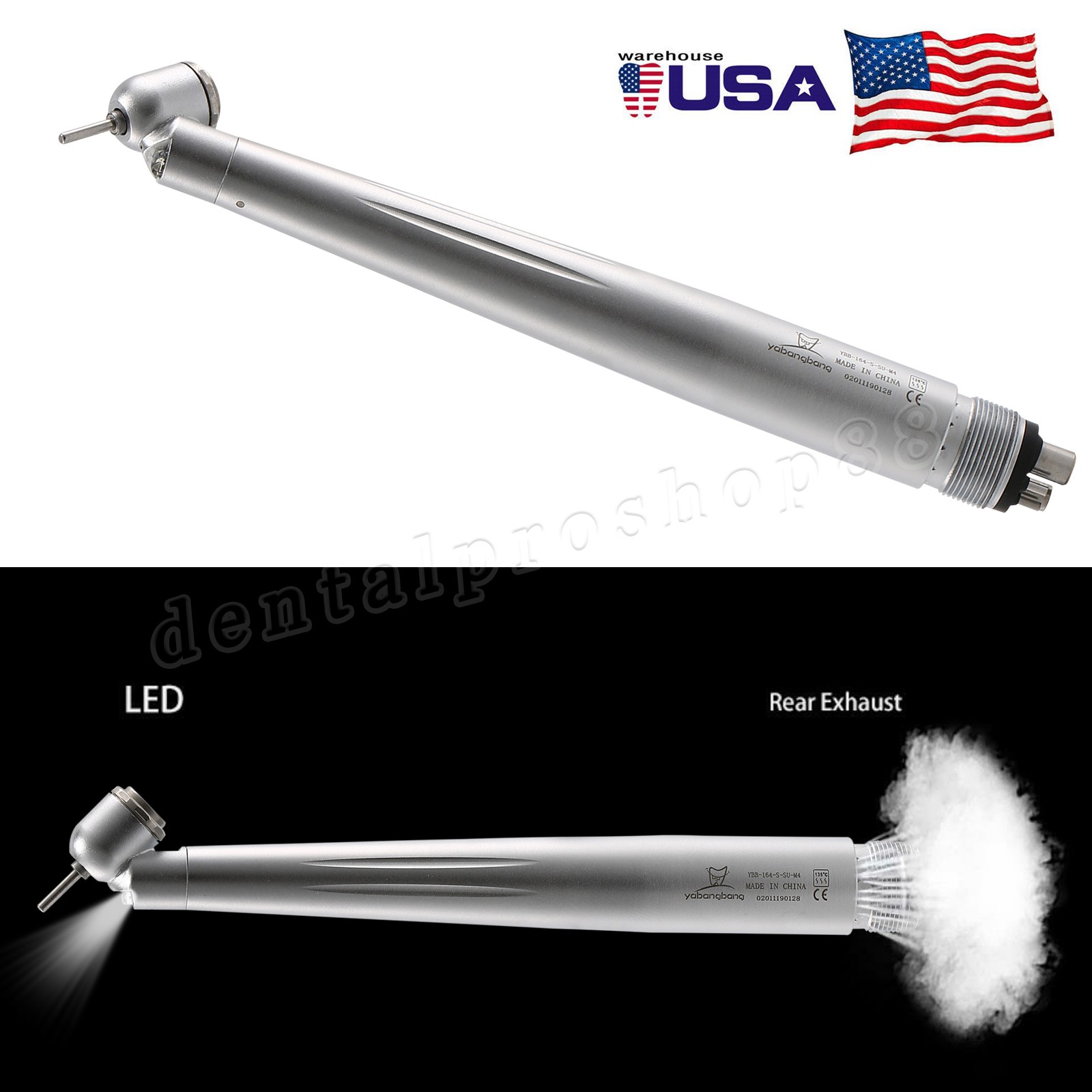 LED Dental Surgical Handpiece 45° Angle 4 Hole Midwest Rear Exhaust Impact Air