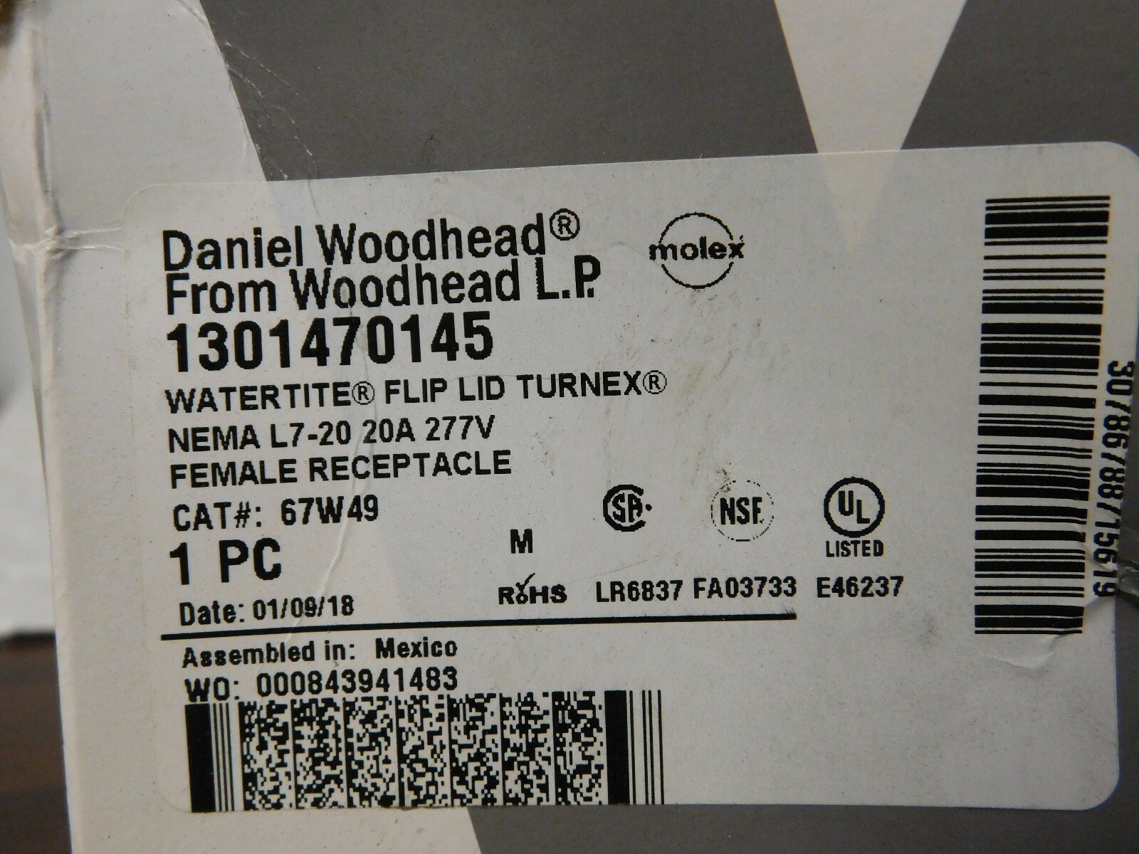 WoodHead Watertite Receptacle W/Locking 2 Pole/3 Wire NEMA L7-20 277V