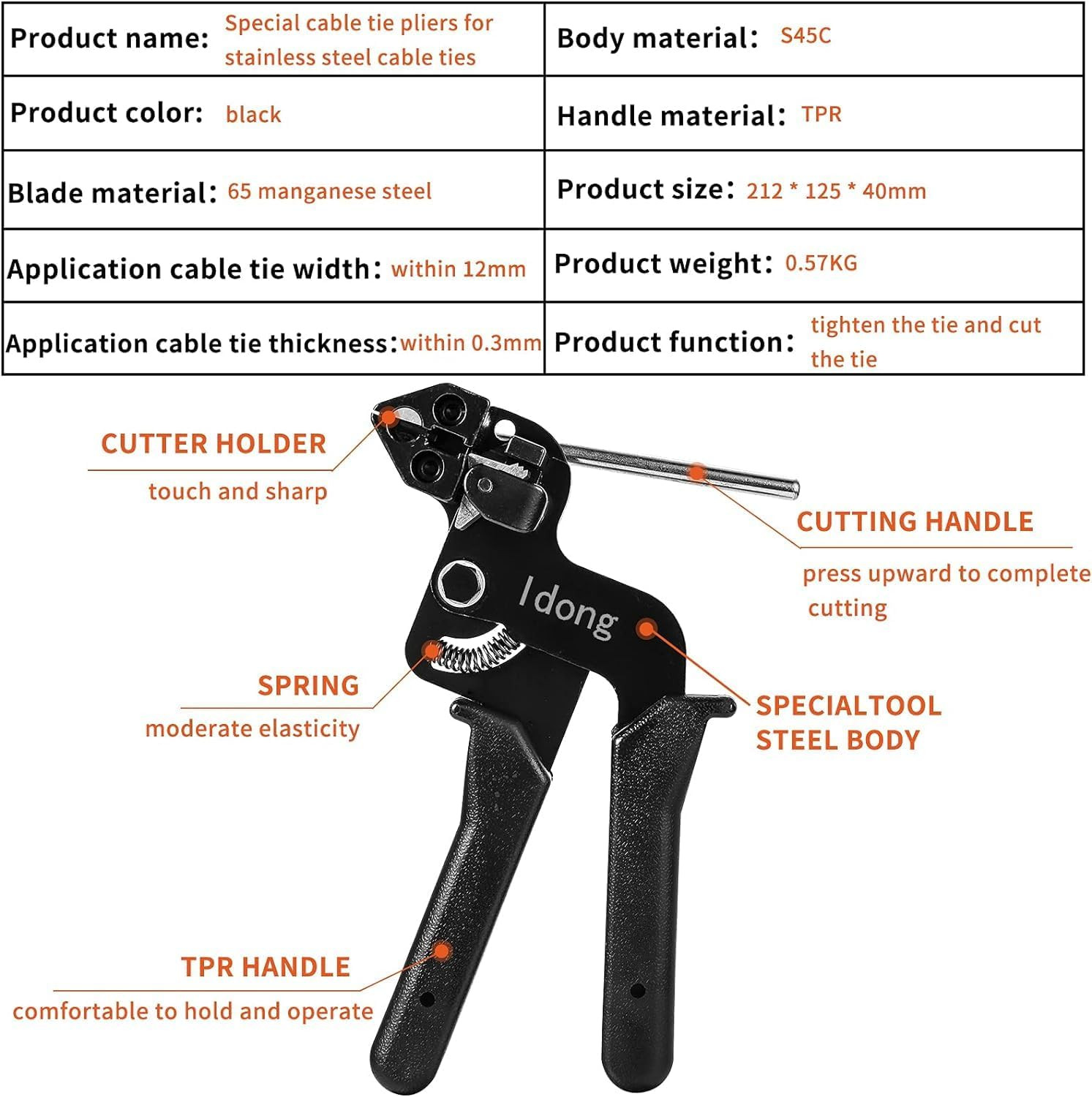 Stainless Steel Cable Tie Gun Kit 100PCS 4.6x270mm Zip Tie Tool Heavy Duty