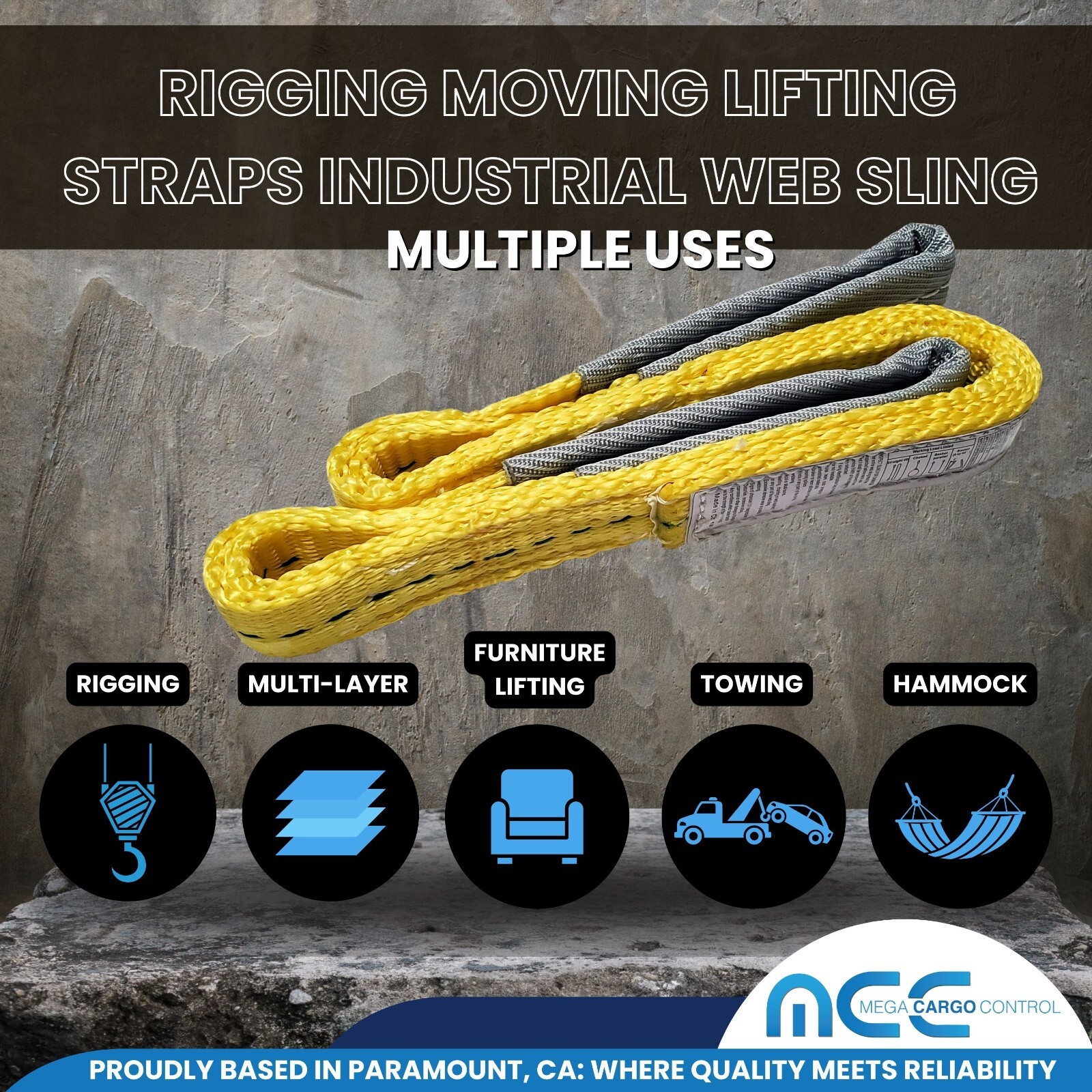 1″ x 3 /6 / 9ft 2 Ply Polyester Flat Eye Lifting Sling Strap Web Sling 3100 lbs