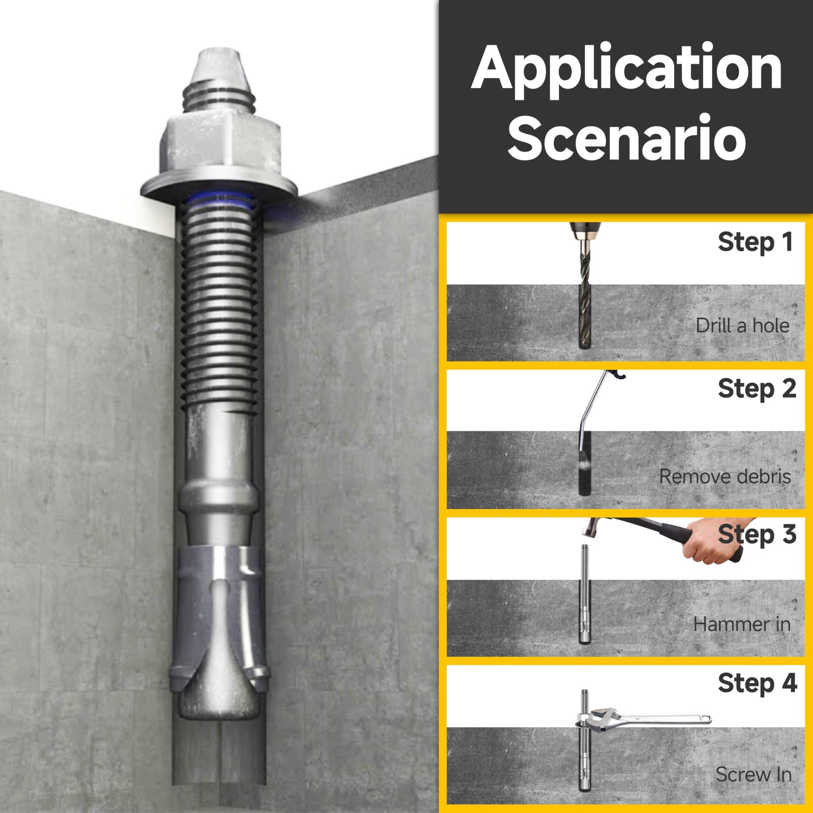 3/8 x 4 Inch Wedge Anchors 304 Stainless Steel HeavyDuty Masonry Bolts 10Pcs fo