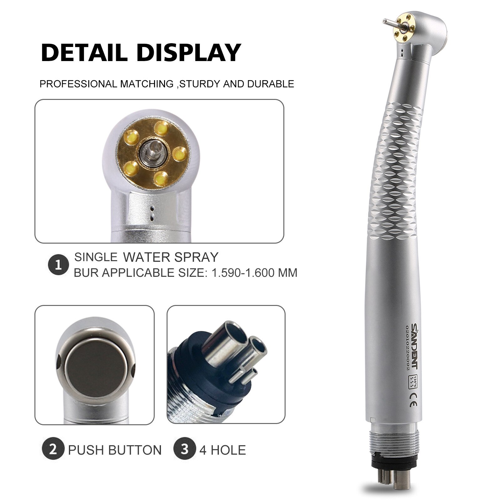 SANDENT Dental 5 LED High Speed Handpiece Single Water Spray 2/4 Hole / Rotor
