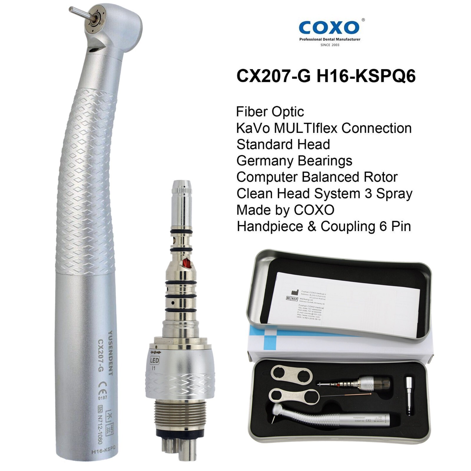 COXO Dental Fiber Optic Handpiece High Speed Turbine For Kavo NSK Sirona Coupler
