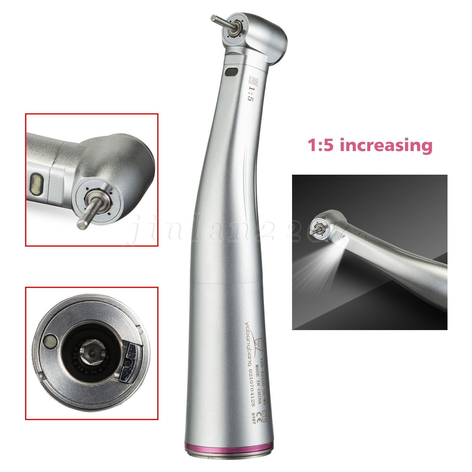 NSK Ti-MAX X95L Style Dental 1:5 LED Fiber Optic Contra Angle Handpiece Red Ring
