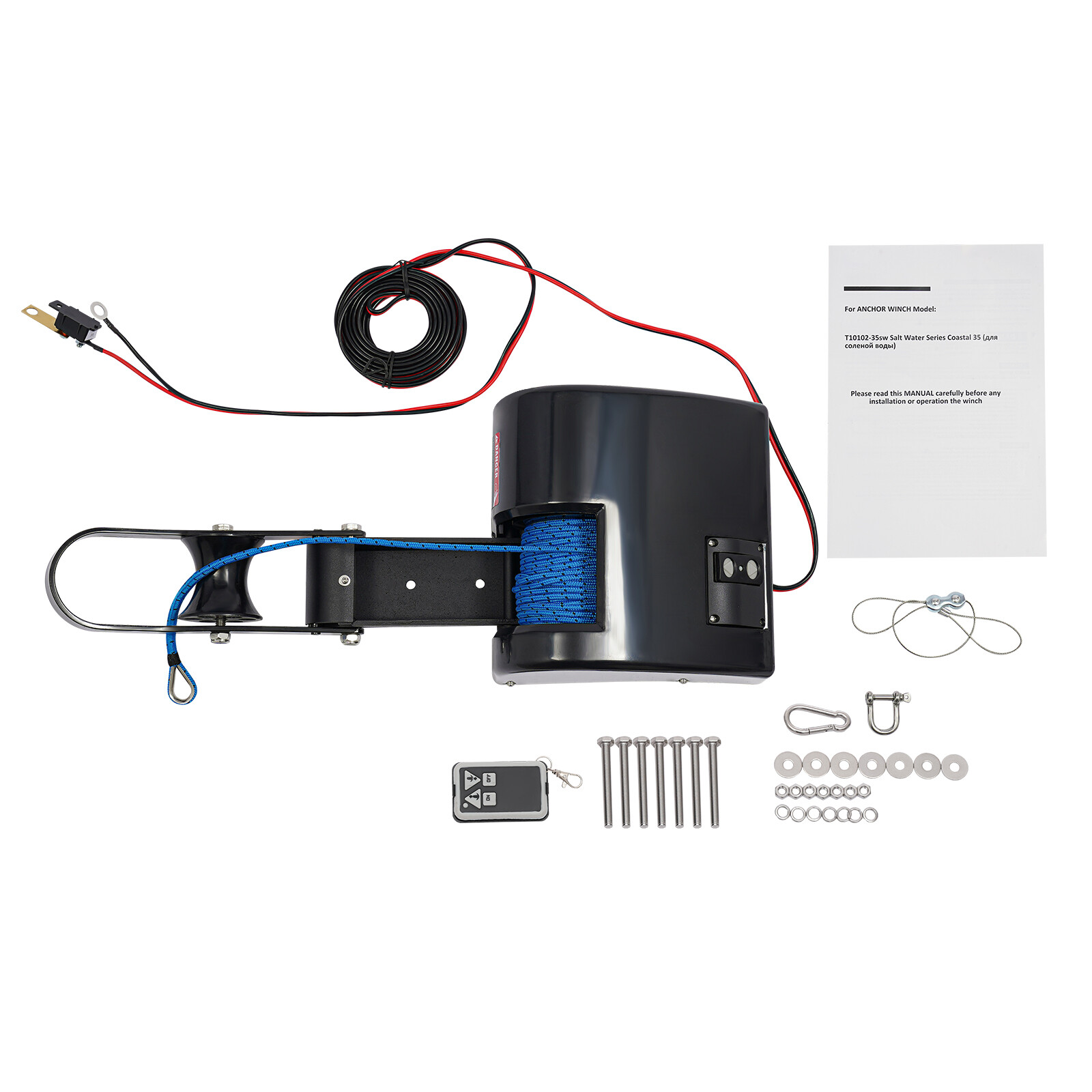 Boat Marine Electric Anchor Winch 65 ft/min 35LBS Boat Winch with Remote Control
