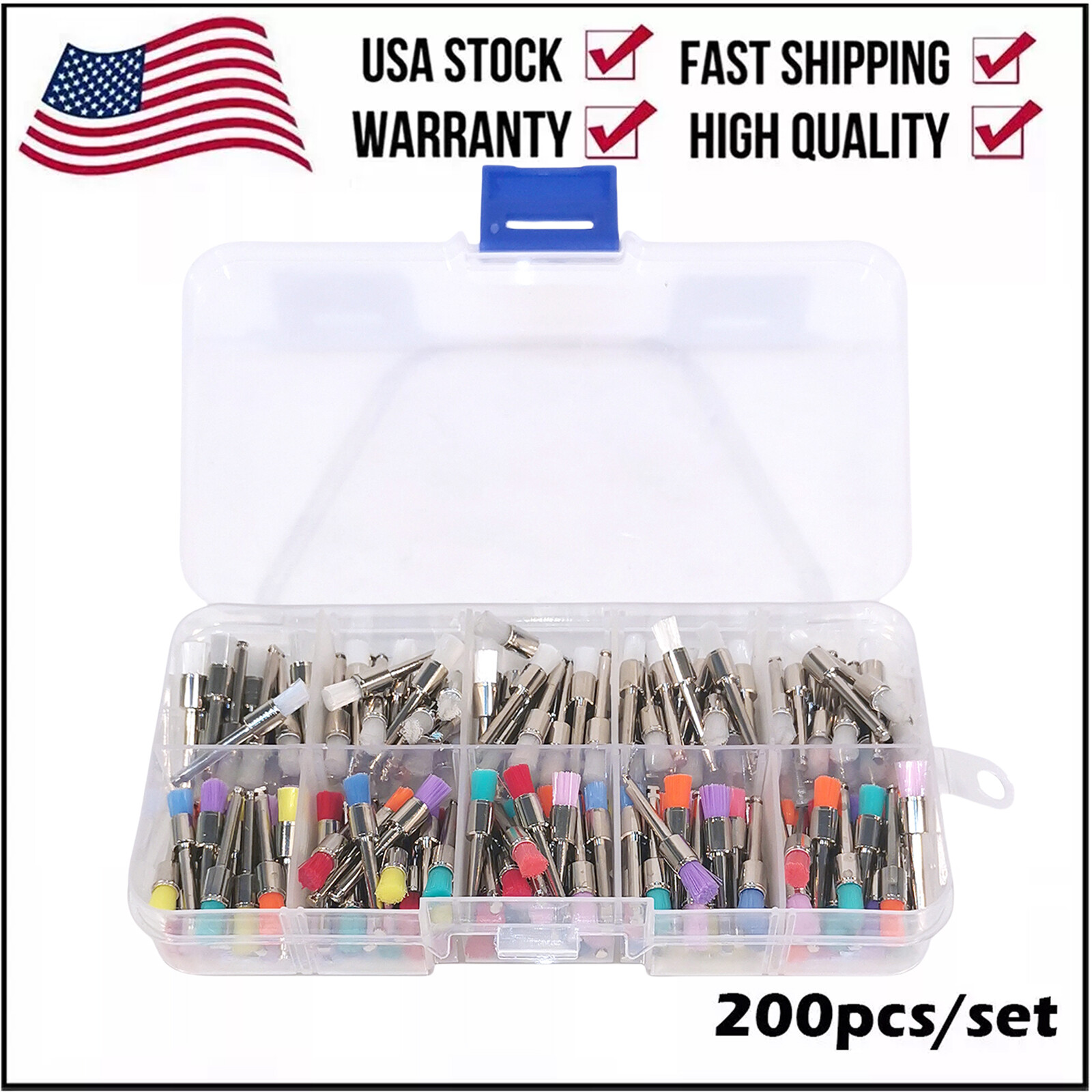 Disposable Dental Prophy Polishing Brush Latch Flat Type Rainbow 200Pcs/Box
