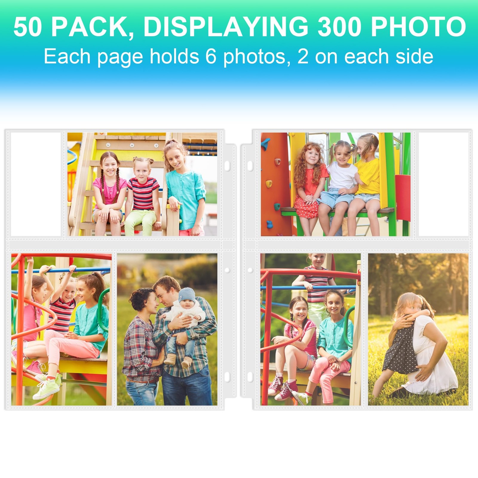 50 Pack 4 x 6 Photo Sleeves for 3 Ring Binder300 Pictures, HeavyDuty Archival…