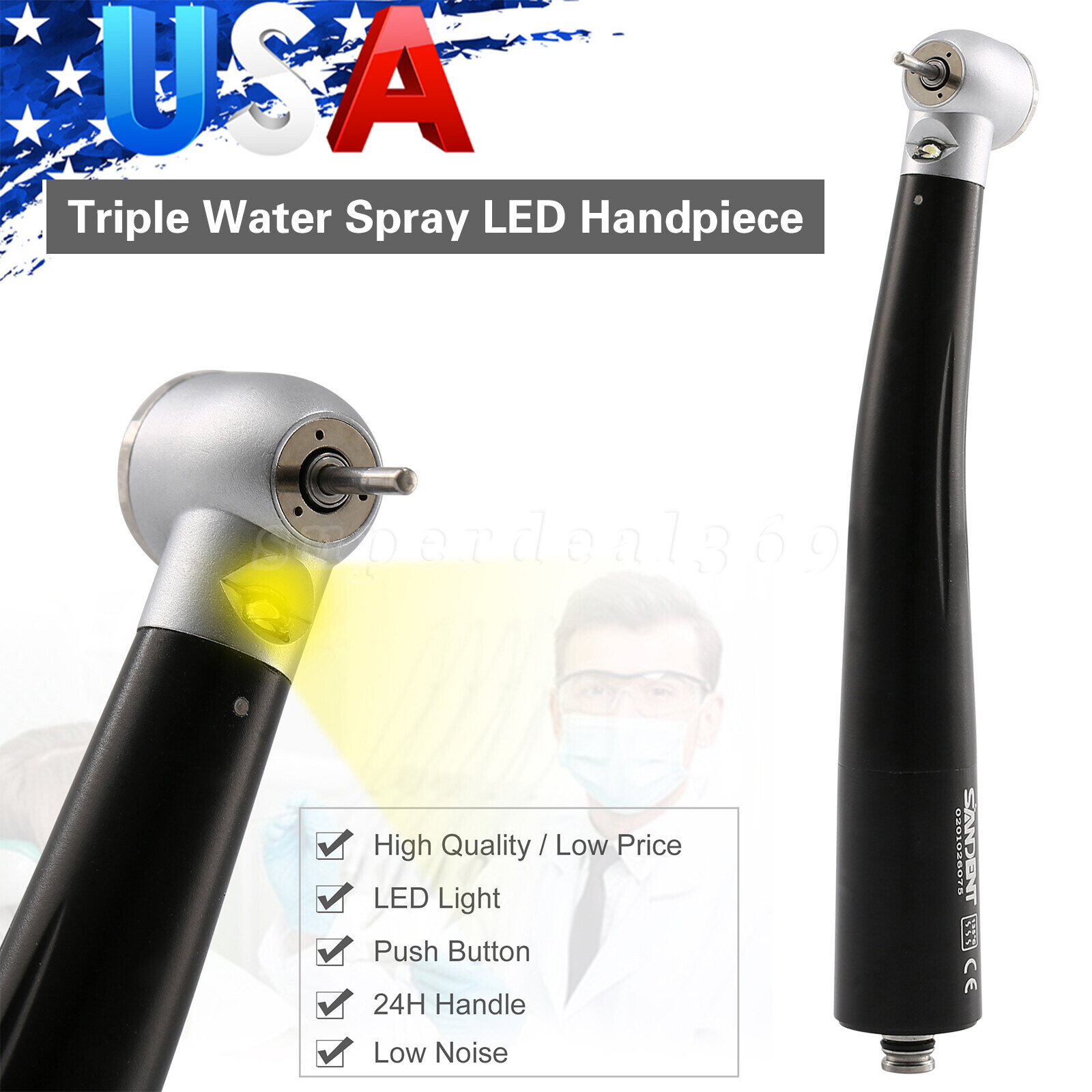 1-10pcs SANDENT Dental LED E-generator Triple Handpiece fit NSK 4 Hole Coupler