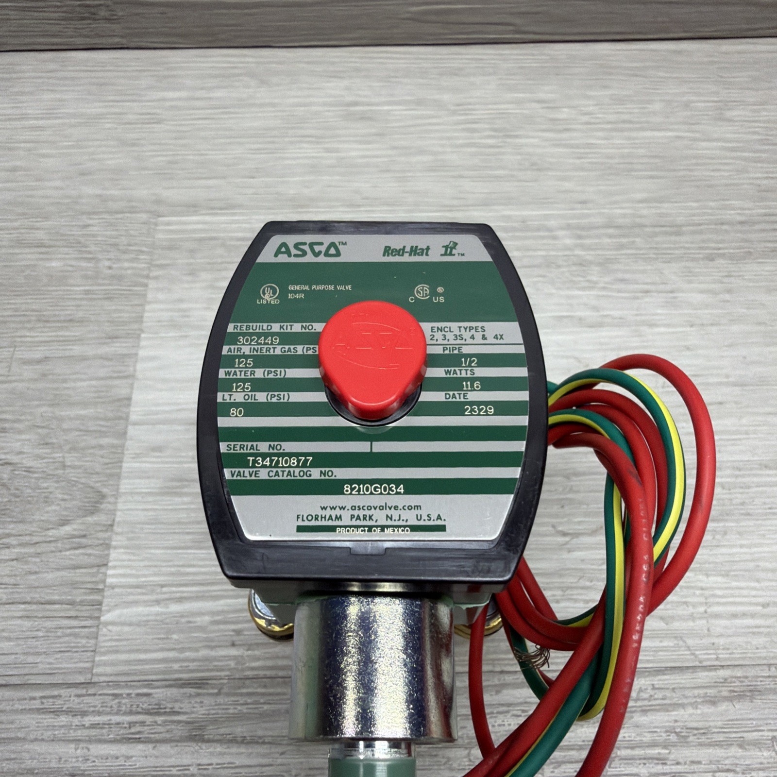 ASCO 8210G034 Red Hat Solenoid Valve, 24VDC Coil, 1/2” NPT Ports, New