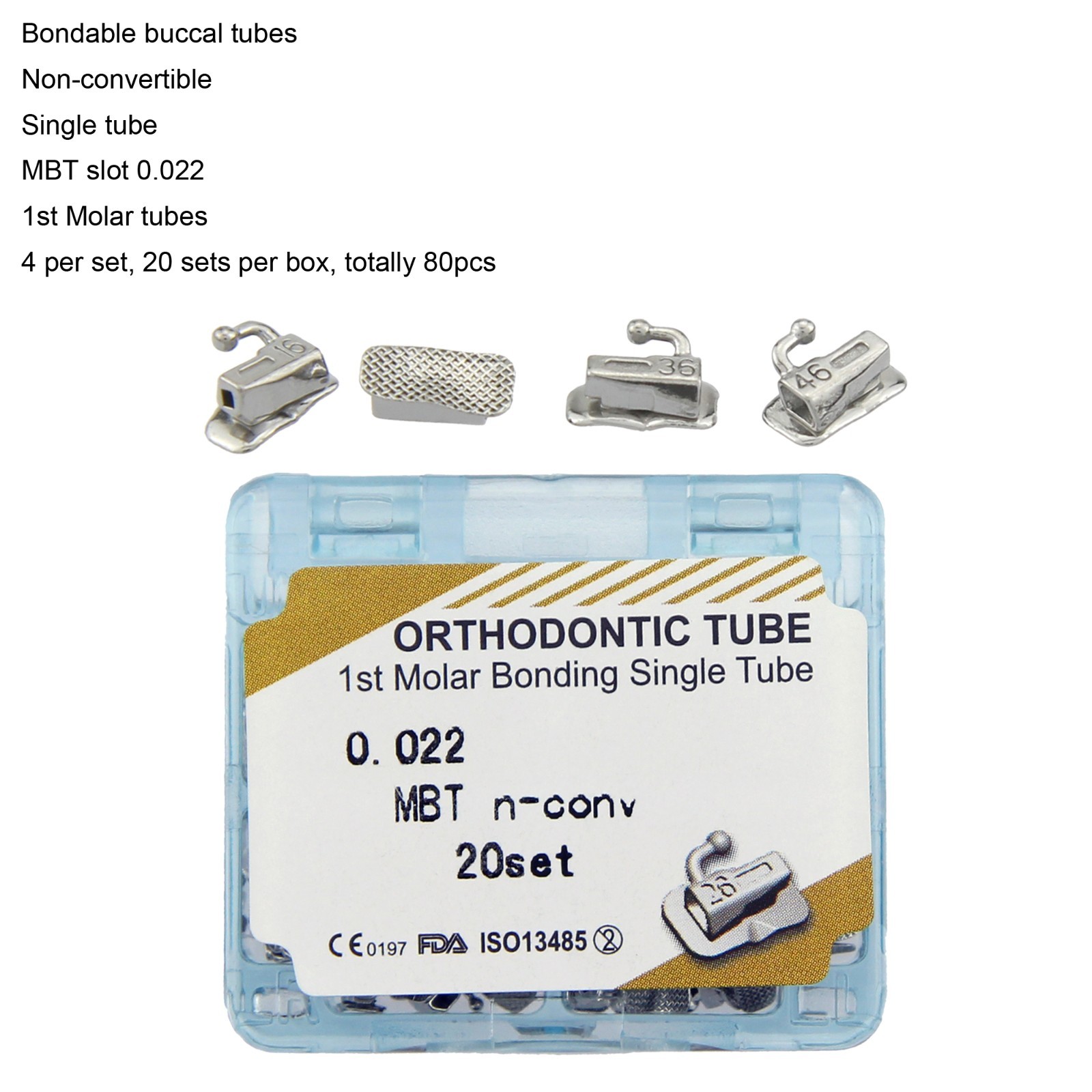 Dental Orthodontic Buccal Tubes 1st 2nd Molar Bondable Tube Roth MBT 022 Single