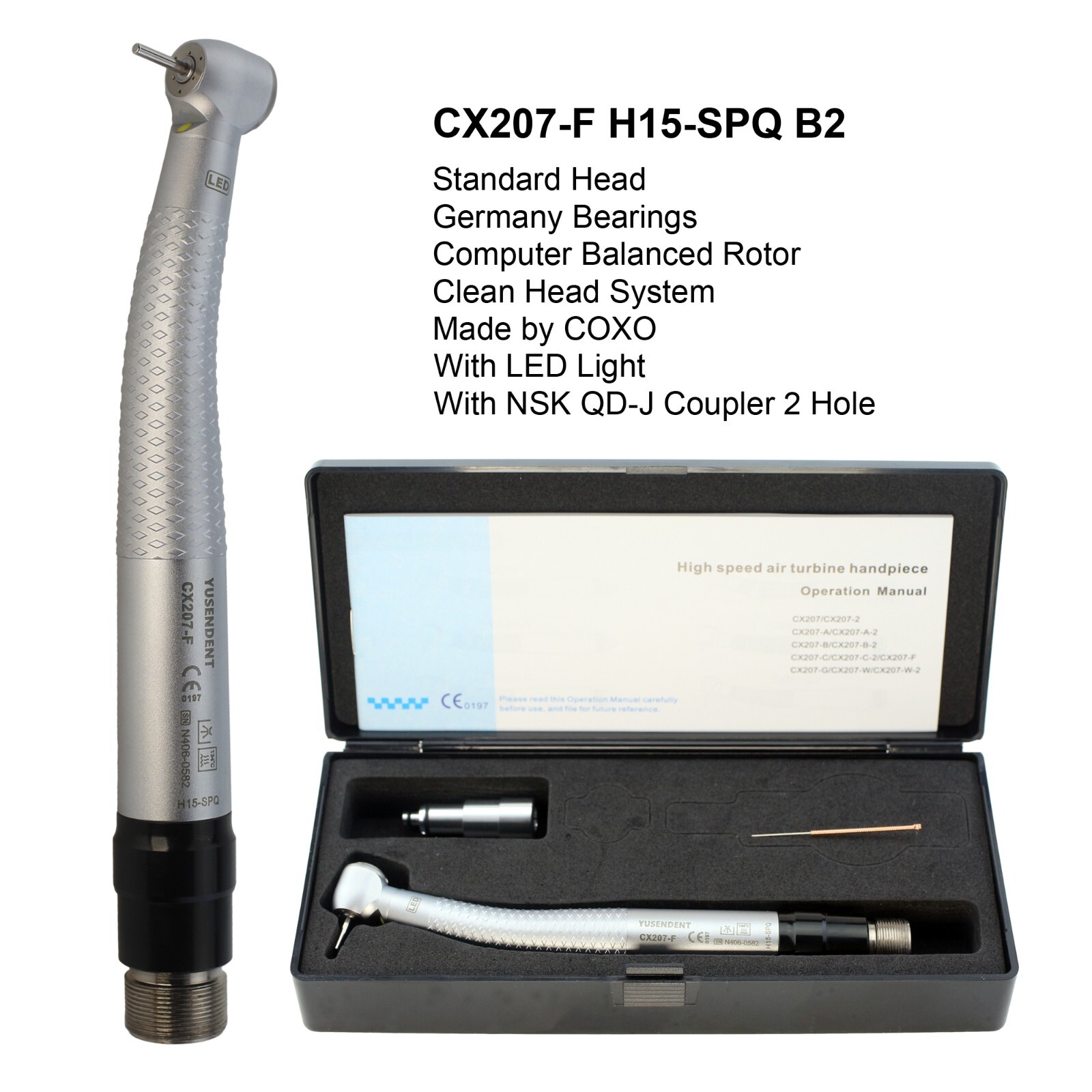 COXO Dental Self Power LED Handpiece CX207-F High Speed Turbine 2 4 Hole Midwest