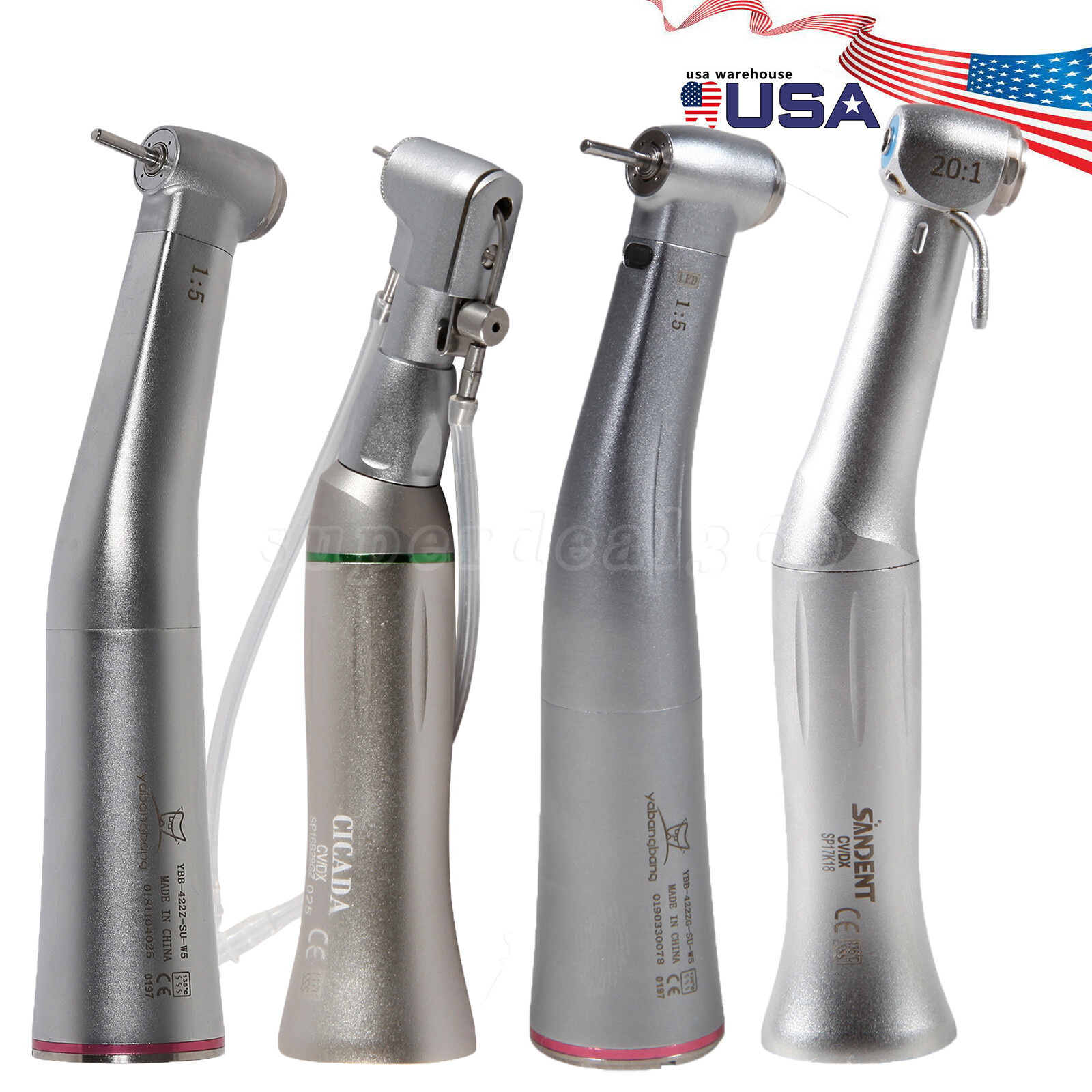 Dental 20:1/1:5/1:1 LED/No-LED Contra Angle Handpiece For NSK E-Type Motor Or