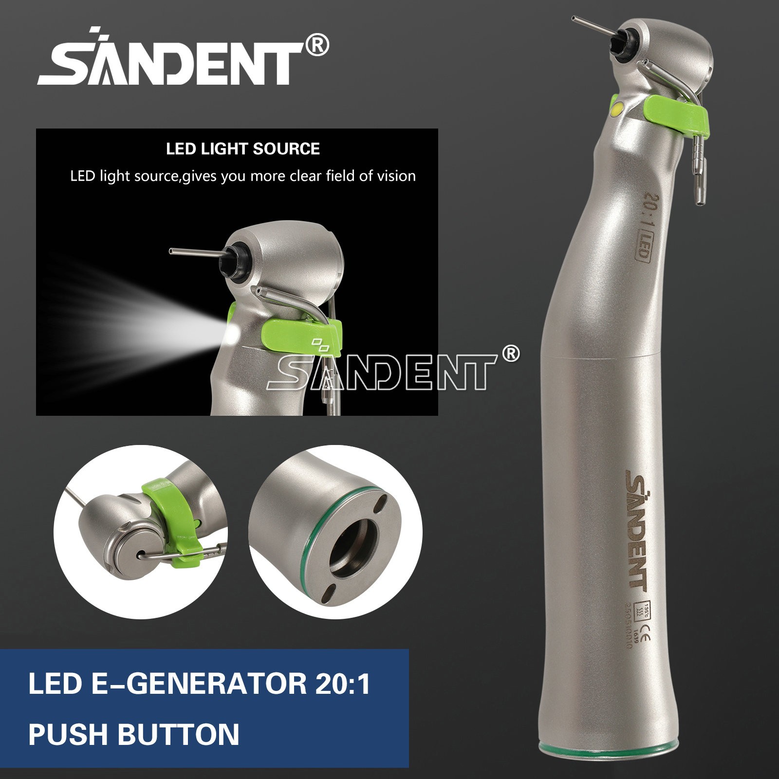 20:1 Dental LED Implant Contra Angle Handpiece for W H Surgical Motor