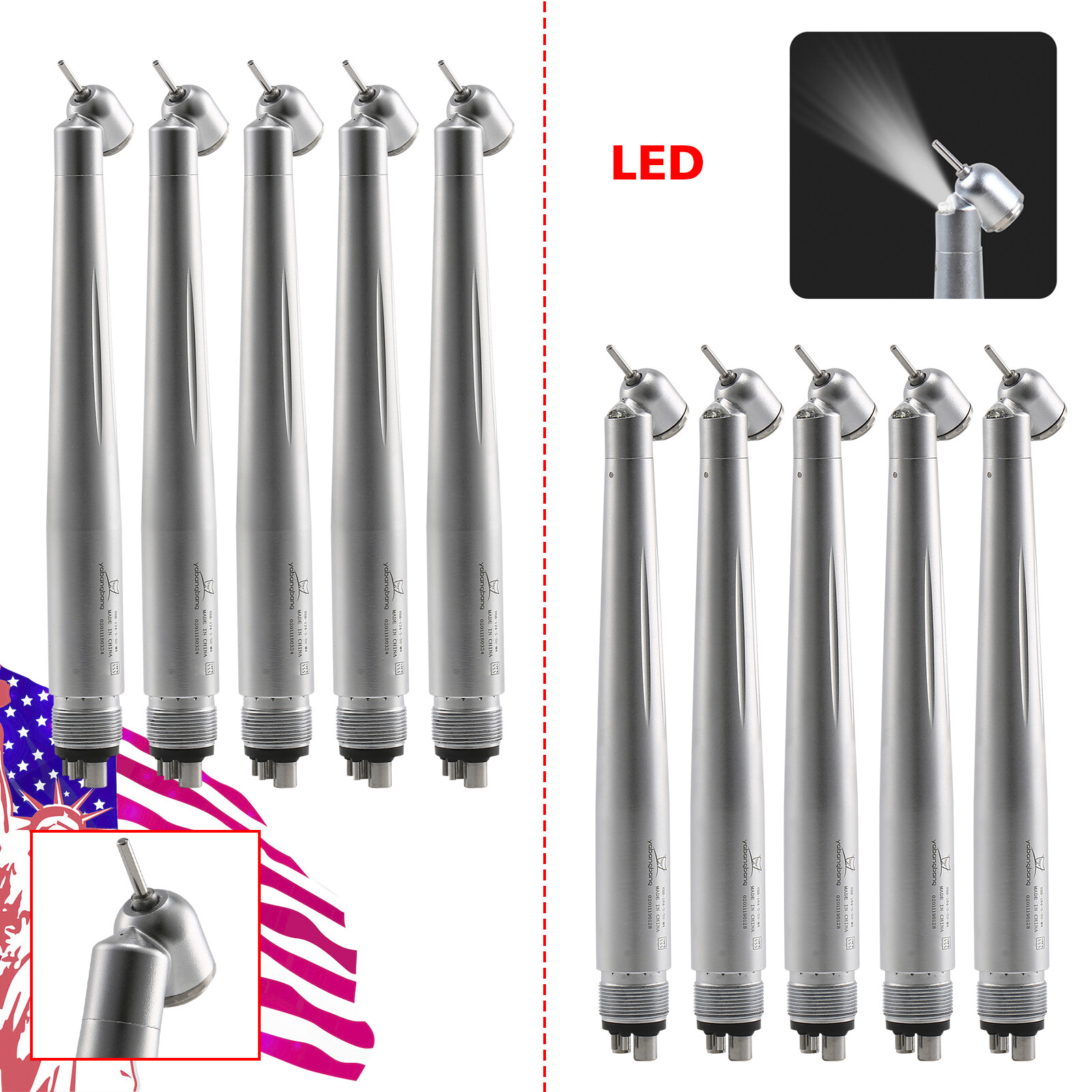 1-10*Dental 45° LED E-generator High Speed Handpiece Turbine 4Hole for NSK po