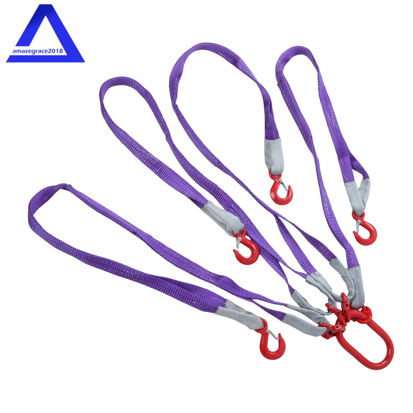 Four Leg Bridle Web Sling 5ft 6600lbs Lifting Slings with G80 Grab Hooks Safe