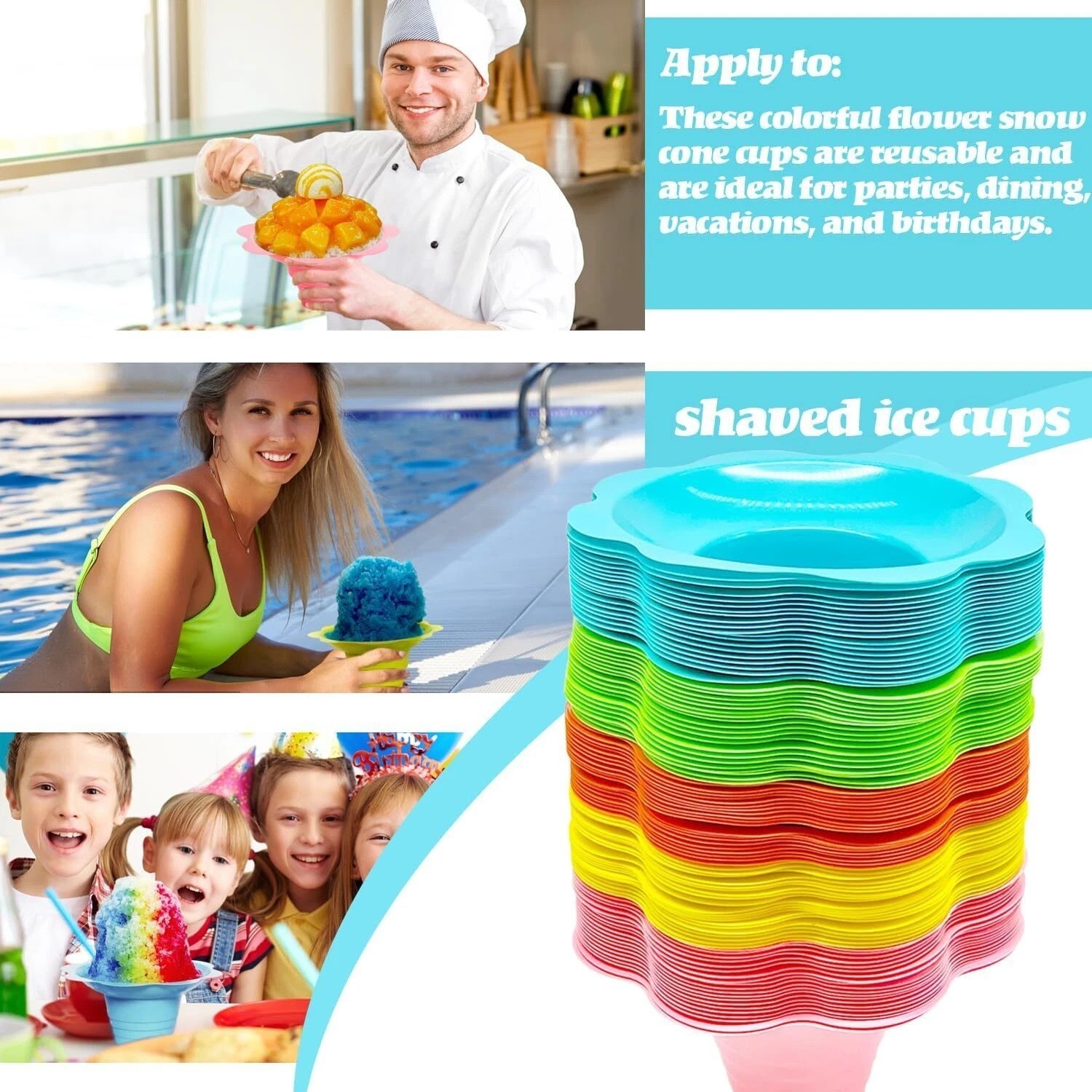 100 PCS Snow Cone Cups Flower Shaped Shaved Ice Cups4 OZ Plastic Snow Cone Bowls