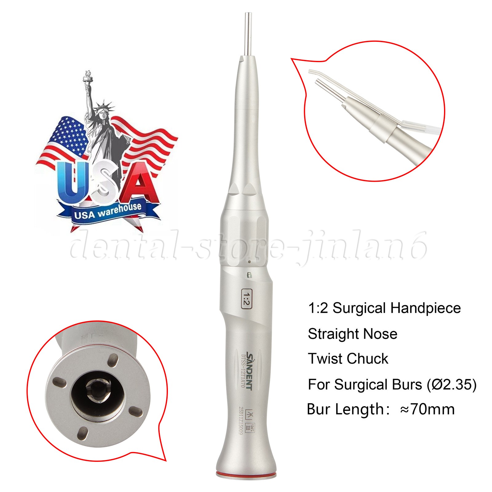 Dental 1:2 Increasing Surgical Osteotomy Handpiece Straight E-type HP Φ2.35mm