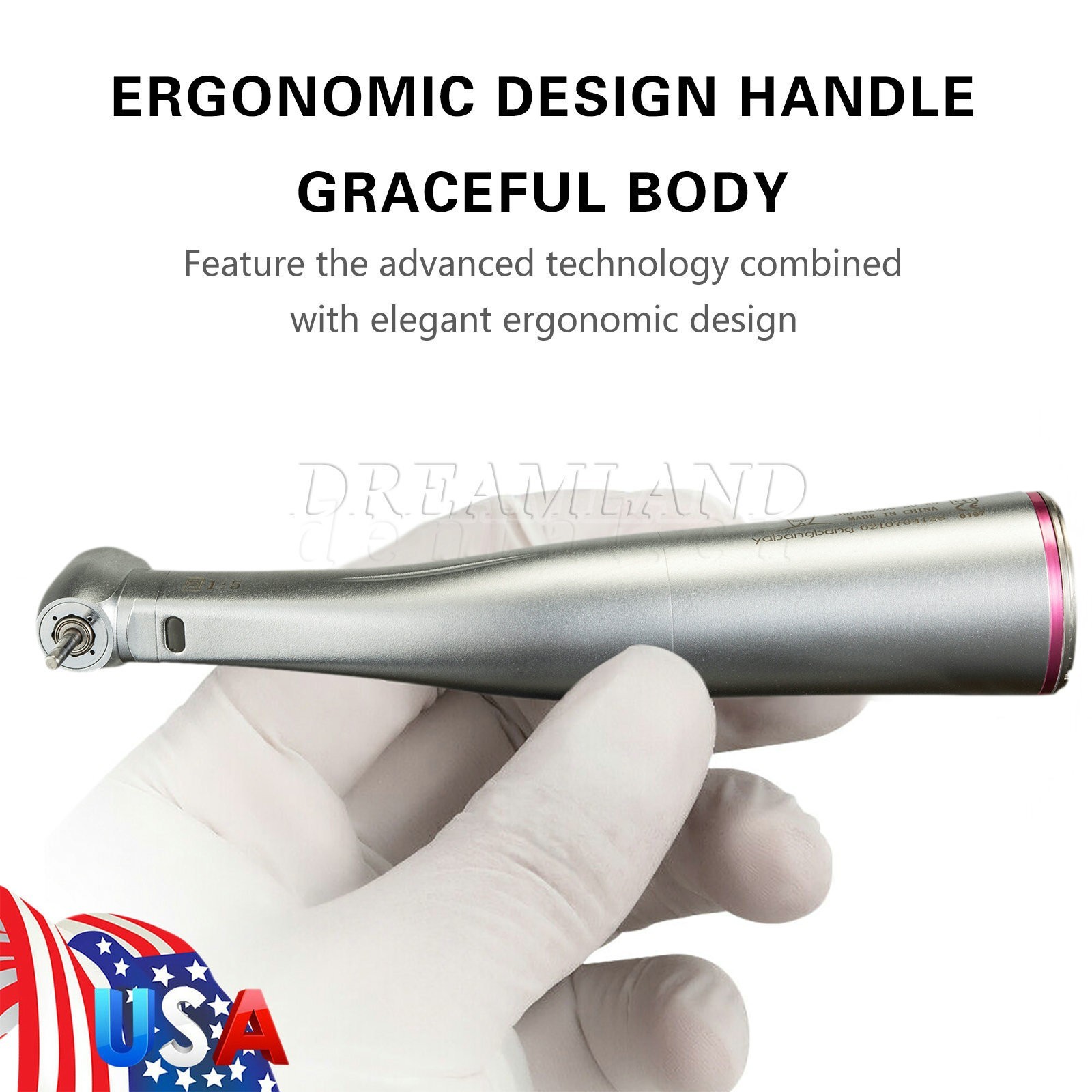 NSK Style Dental 1:5 Increasing Handpiece Fiber Optic LED Contra Angle Red Ring