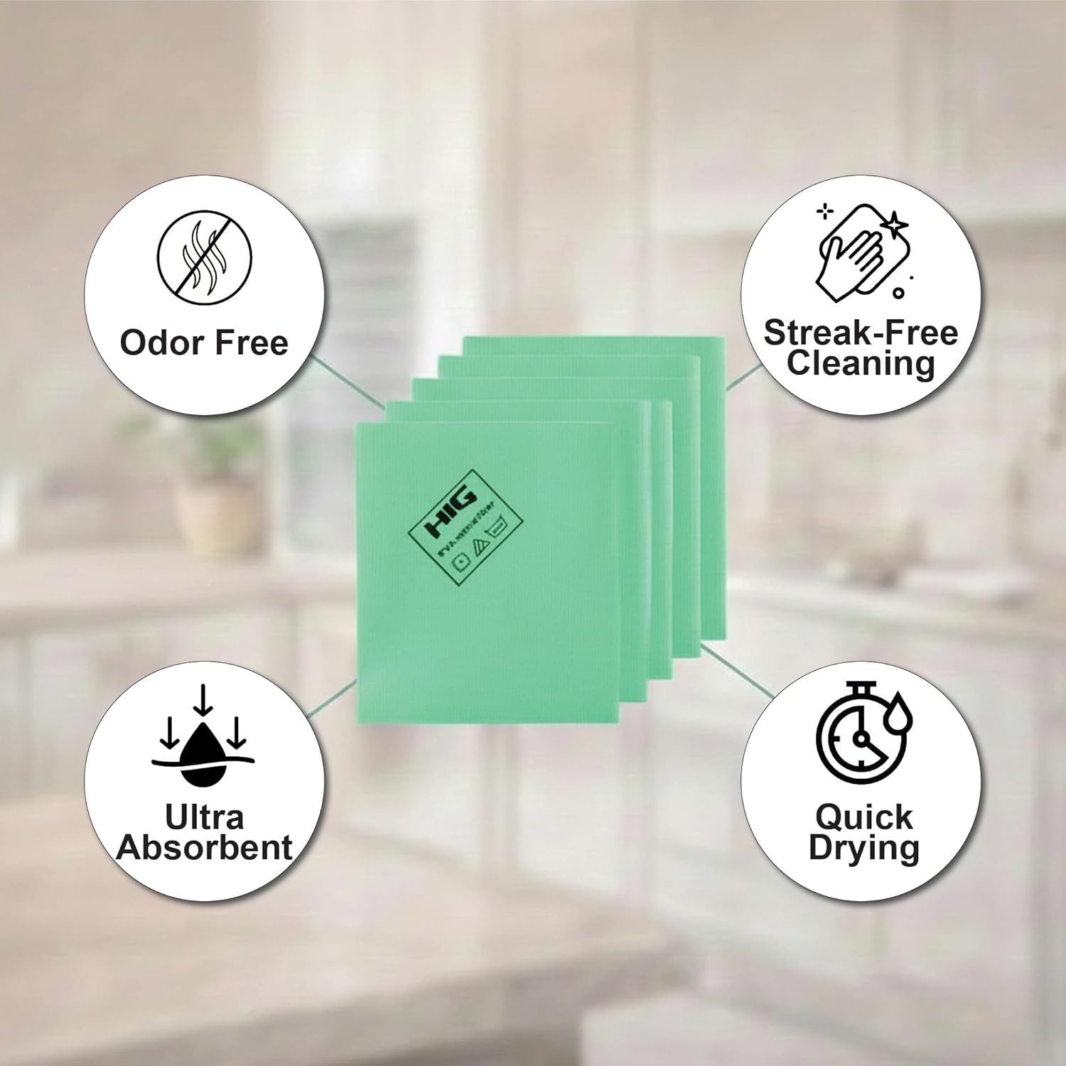 PVA Microfiber Cleaning Towels,Streak Free Shine,Ultra Absorbent, 5 Pack (green)