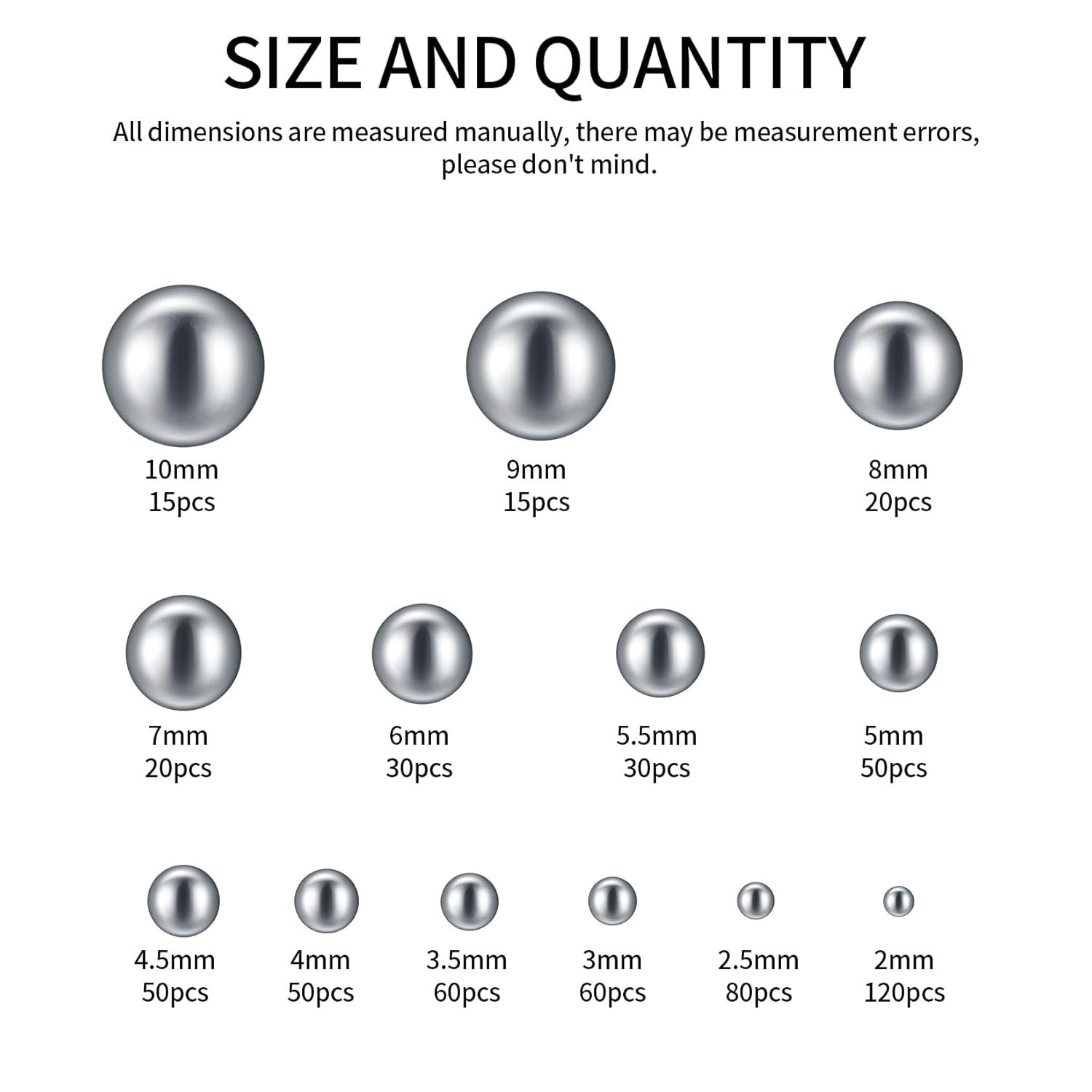 Metric Precision Steel Bearing Balls Assorted Stainless Steel Loose Kit