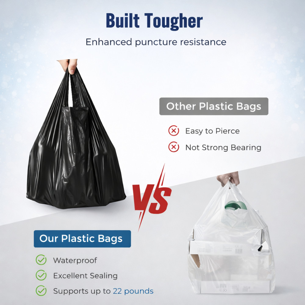 Heavy Duty Black T-Shirt Bags 11.5×6.5×22″ Plastic Grocery Carryout 1000 Ct