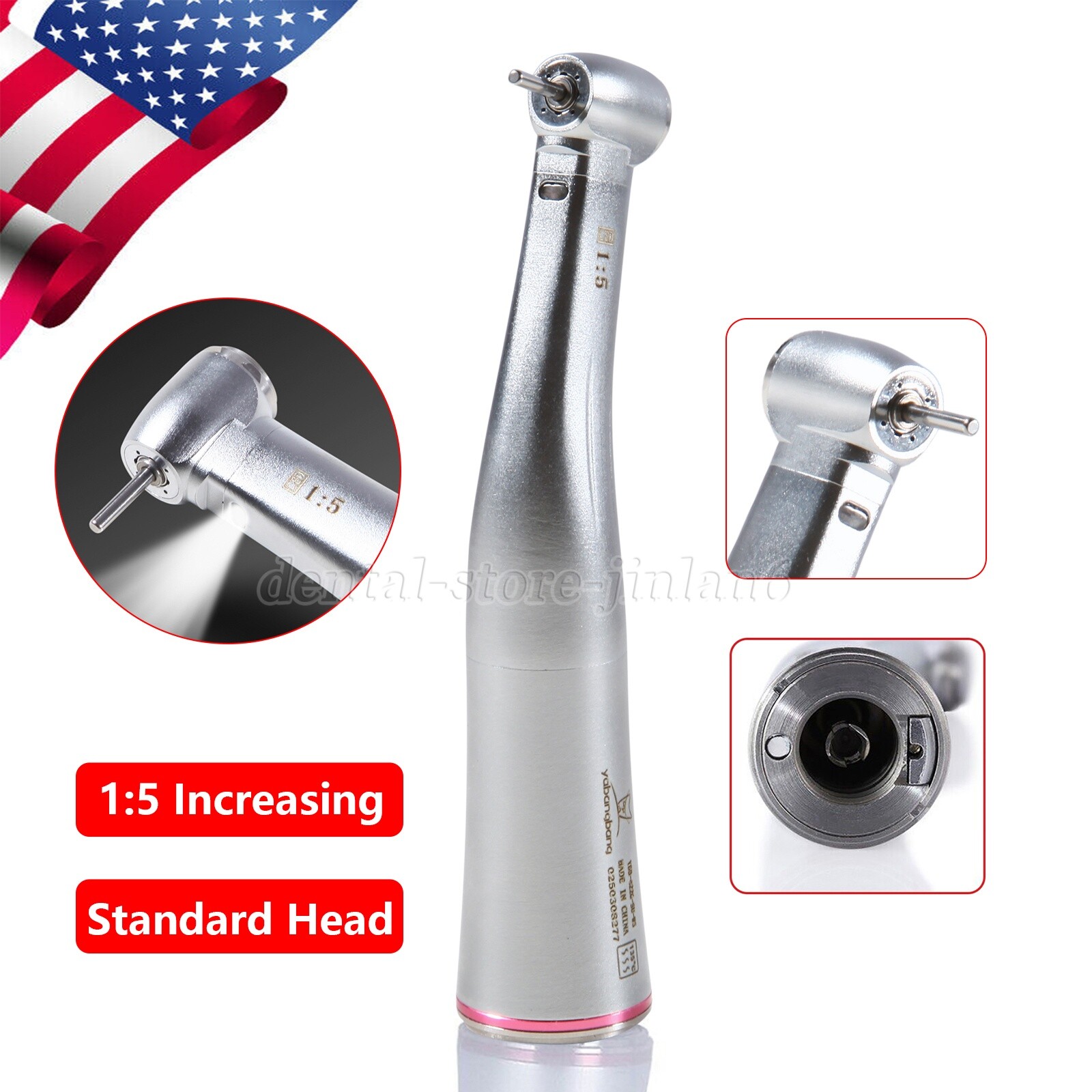 Dental 1:5 Increasing Contra Angle Optic LED Handpiece Fit for Electric Motor sk