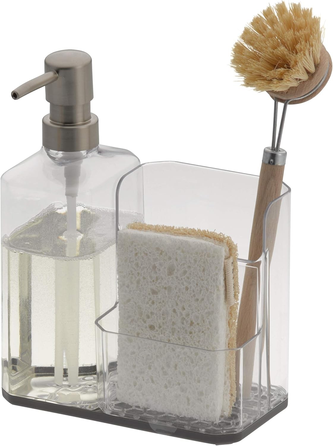 Spectrum Soap Dispenser with Sponge and Brush Holder for Kitchen Sink, Hexa Sink