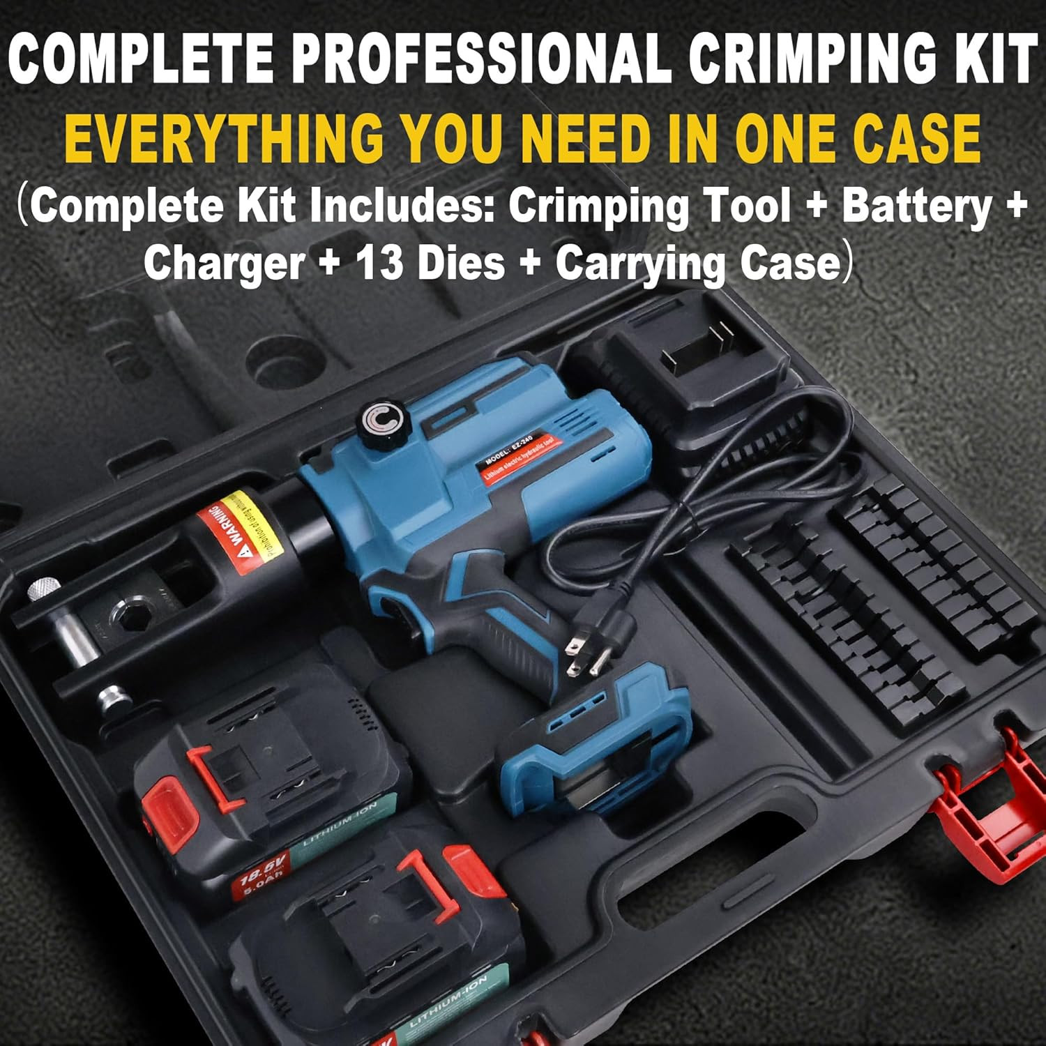 12-Ton Electric Hydraulic Crimping Tool – Battery Powered 6AWG–600MCM Cable Lug